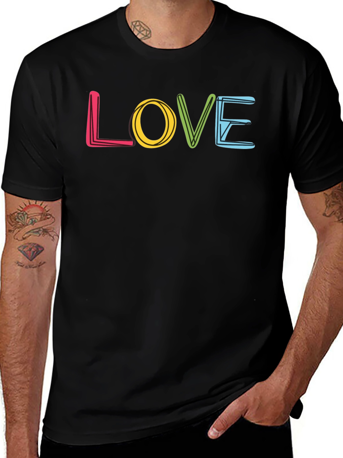 Love Graphic Print Crew Neck T-Shirt - Black