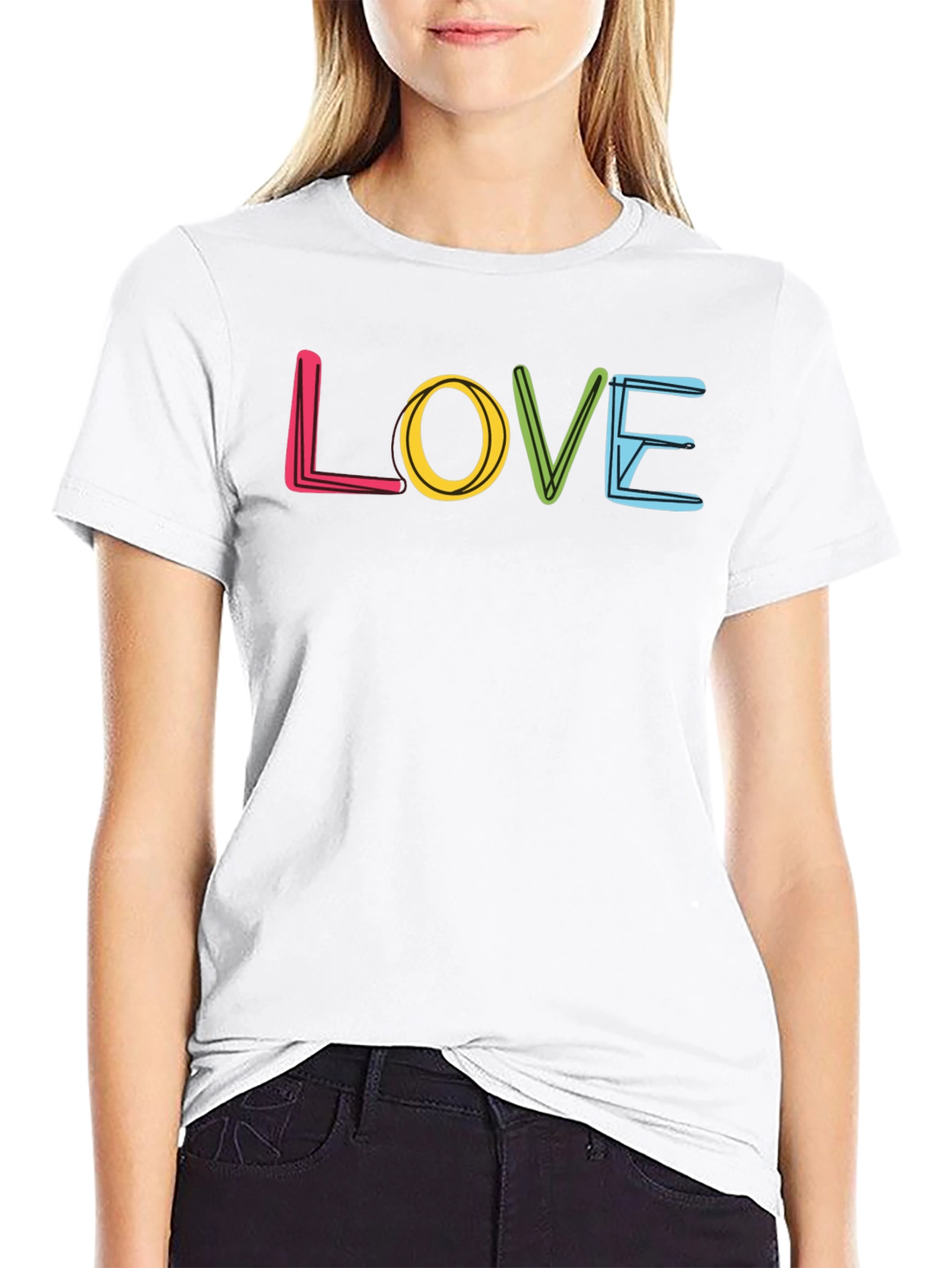 Love Graphic Print Crew Neck T-Shirt - Black