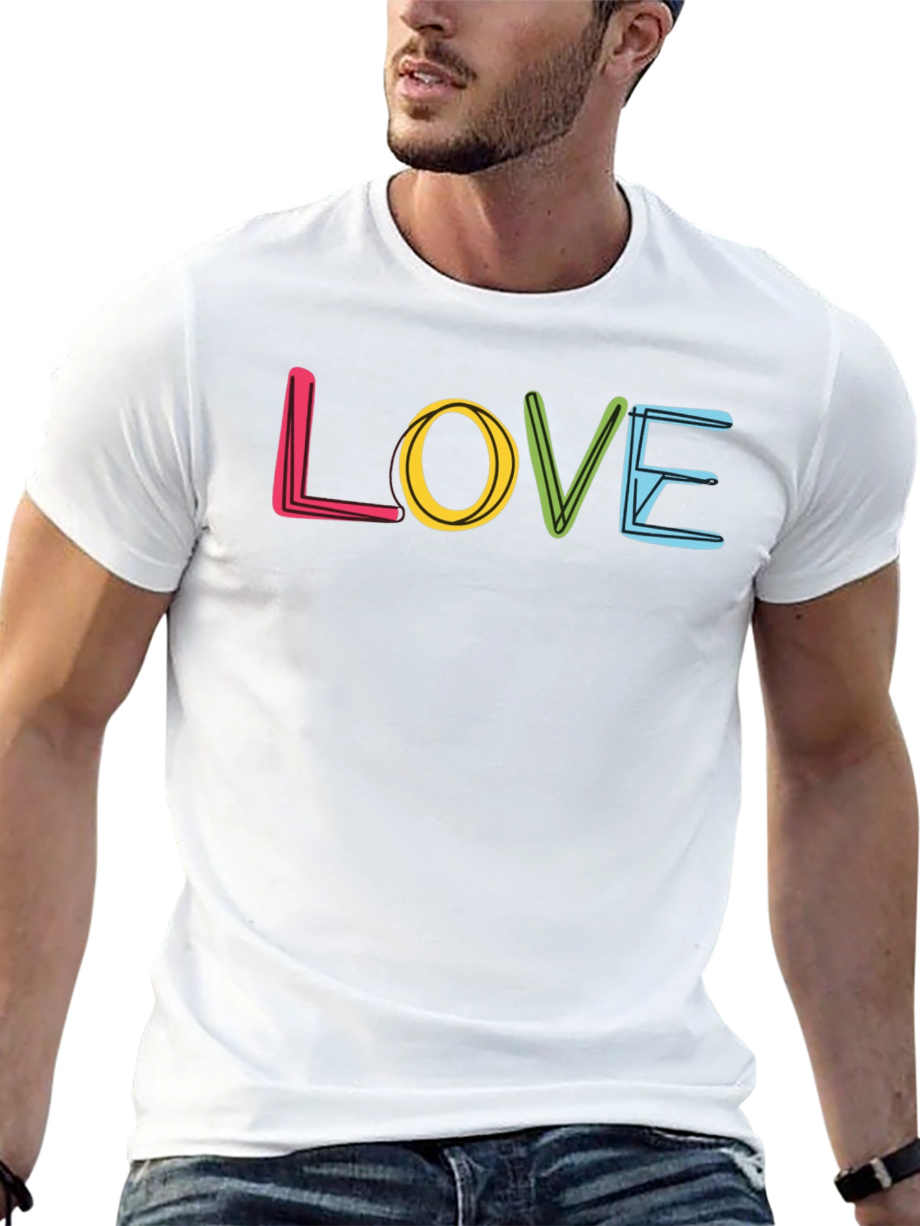Love Graphic Print Crew Neck T-Shirt - Black