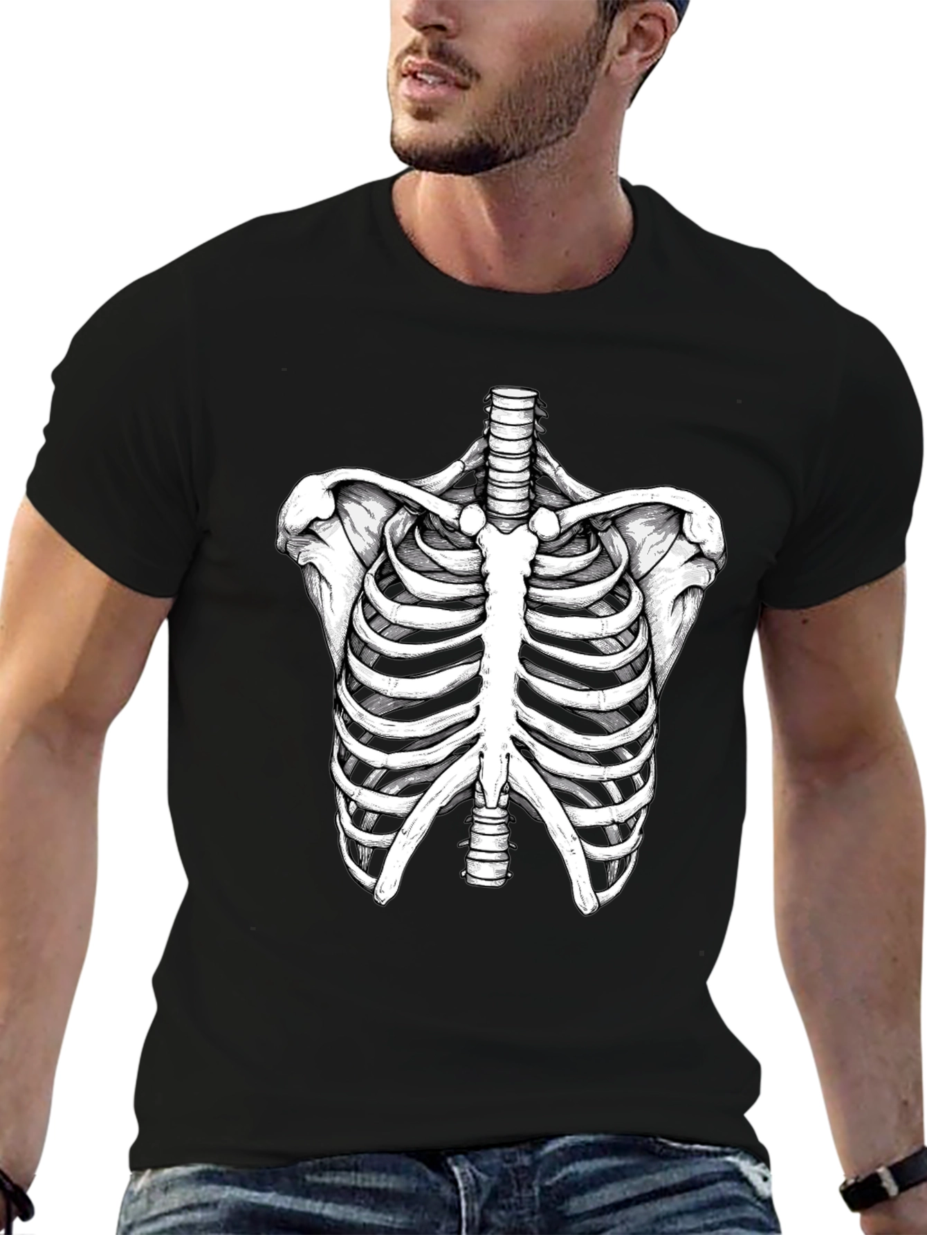 Skeleton Rib Cage Graphic Tee - Black