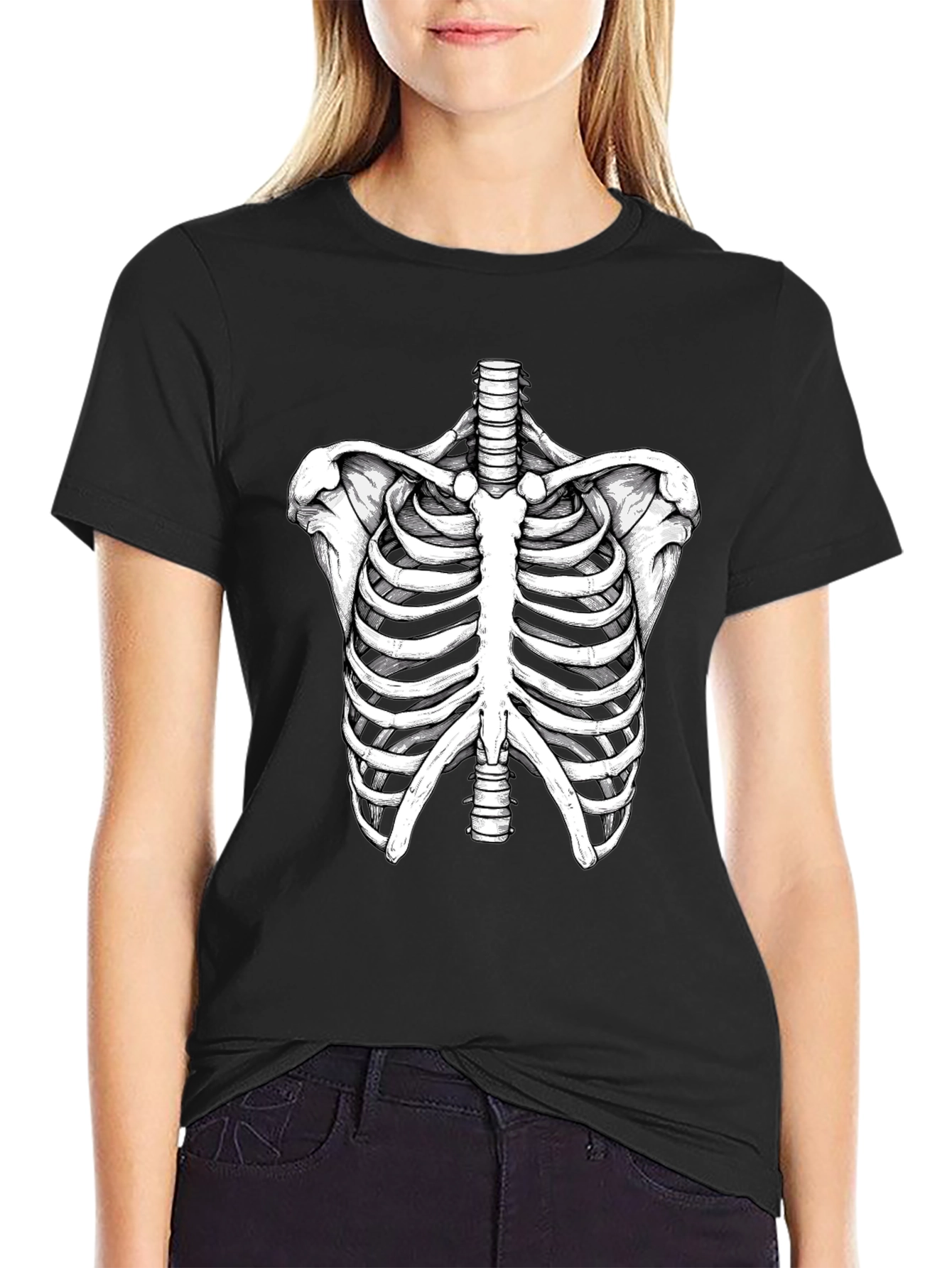 Skeleton Rib Cage Graphic Tee - Black