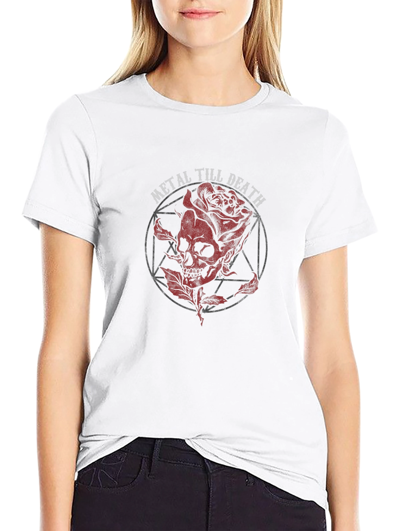 Metal Till Death Skull & Rose Graphic T-Shirt
