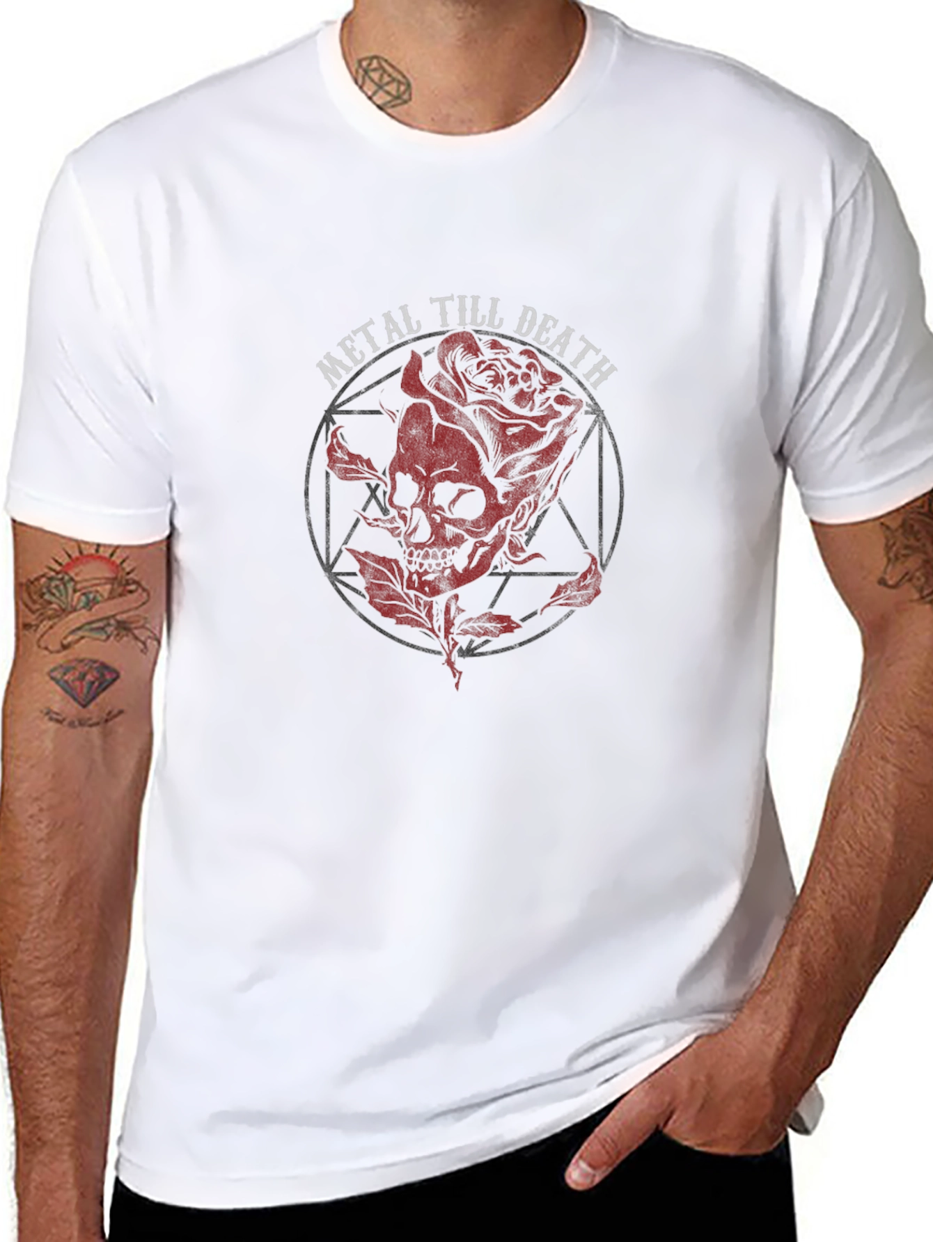 Metal Till Death Skull & Rose Graphic T-Shirt