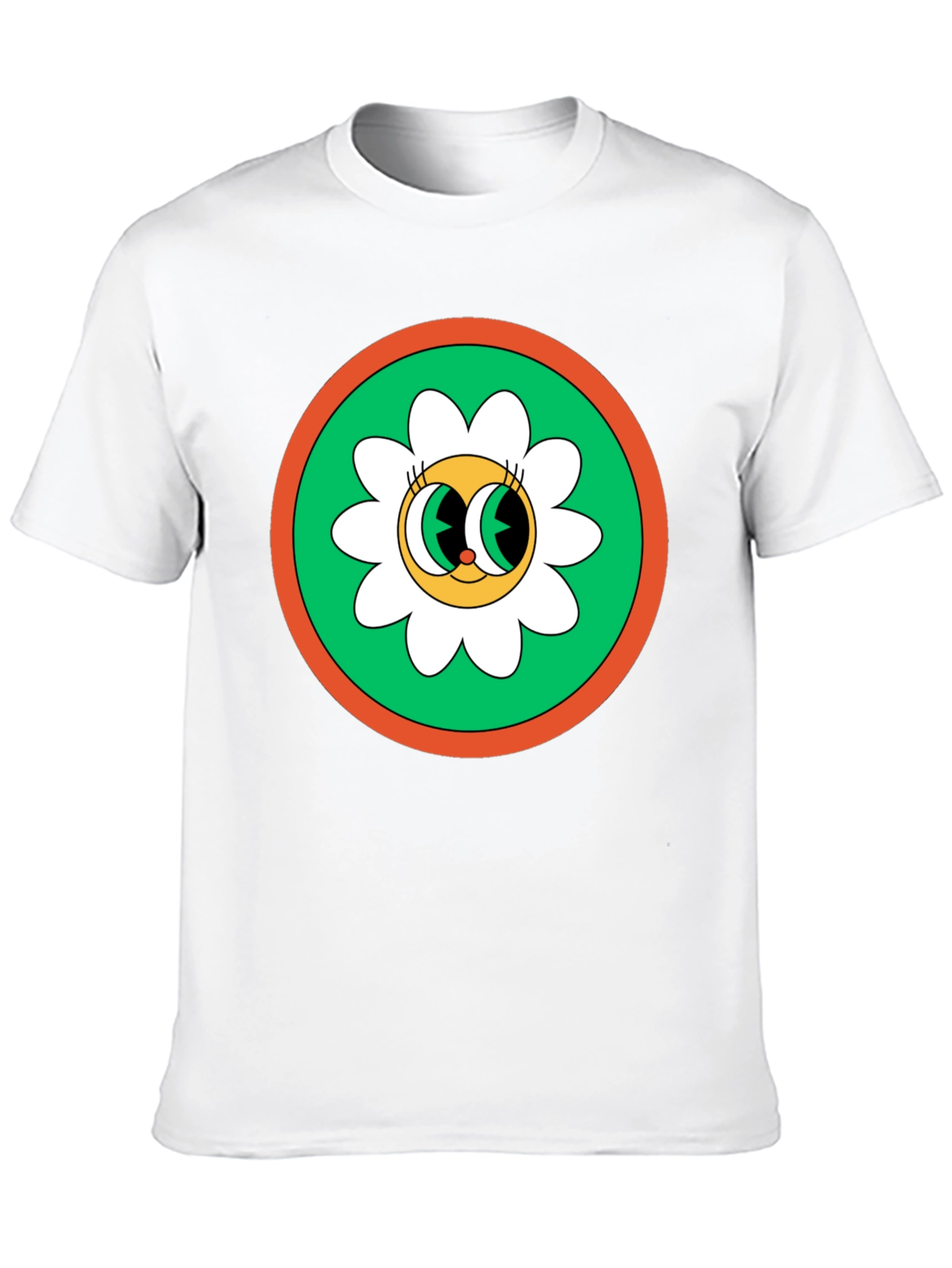 Retro Flower Power Graphic Tee - Black Cotton Blend