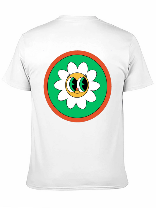 Retro Flower Power Graphic Tee - Black Cotton Blend