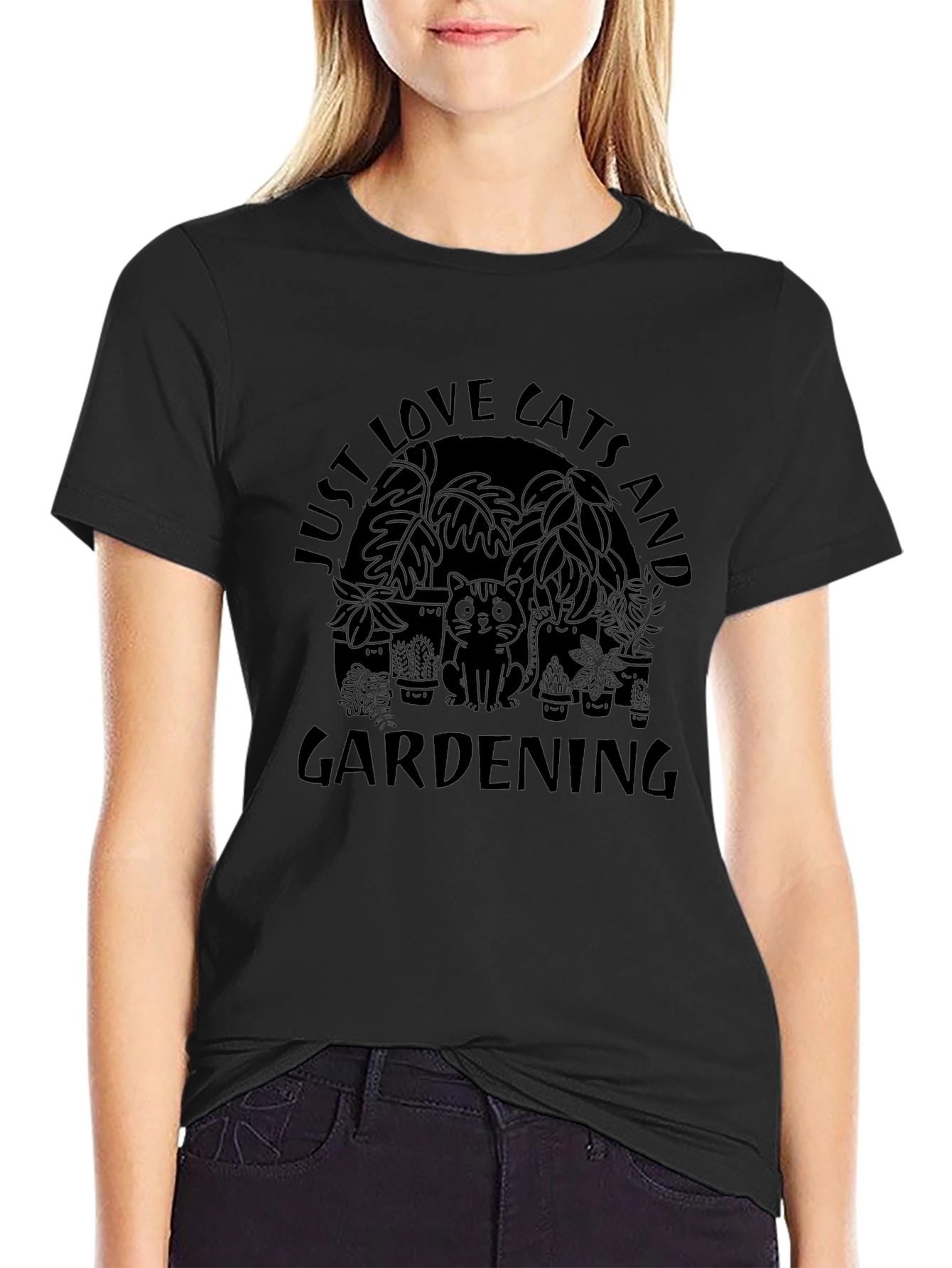 Cats and Gardening Black T-Shirt