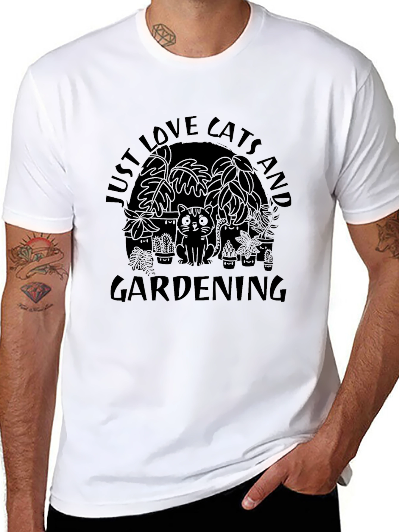 Cats and Gardening Black T-Shirt