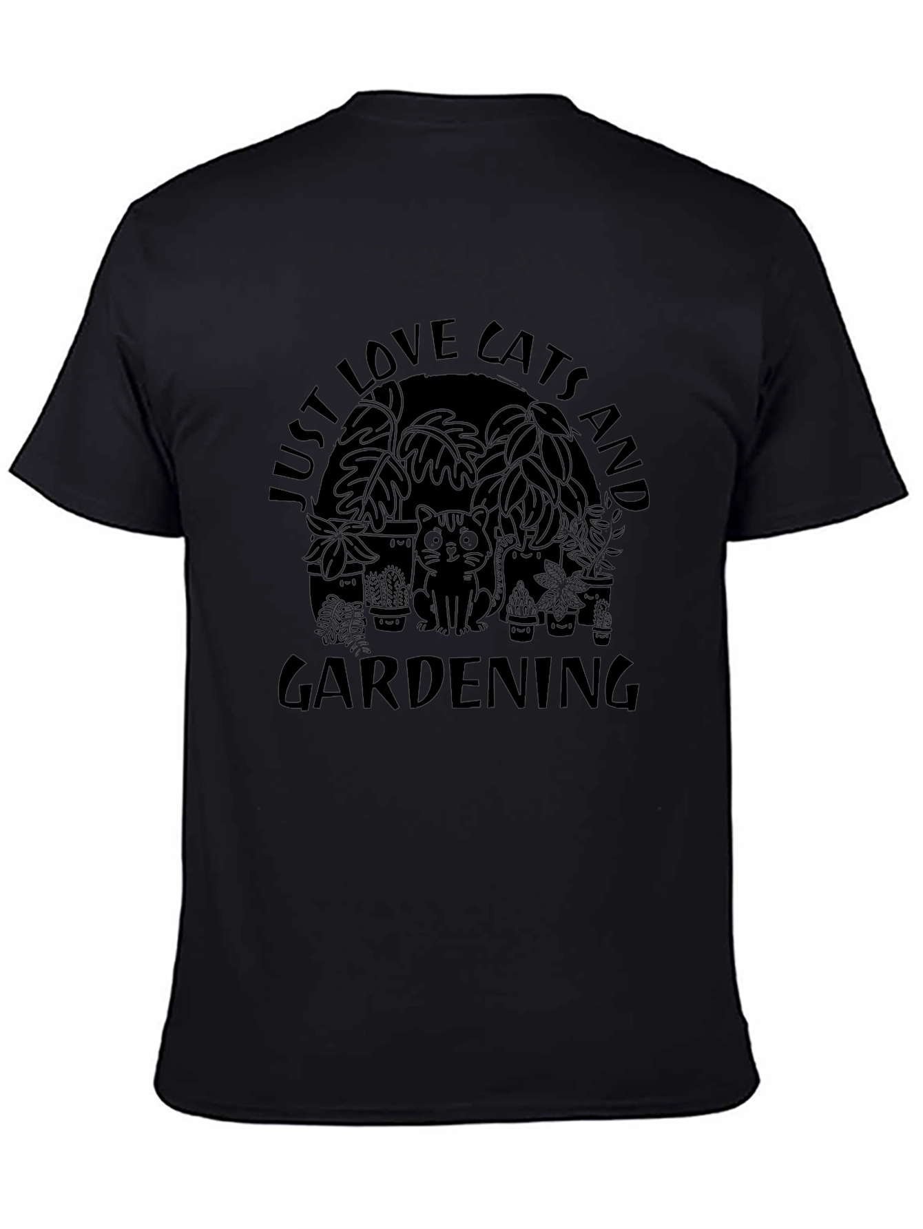Cats and Gardening Black T-Shirt