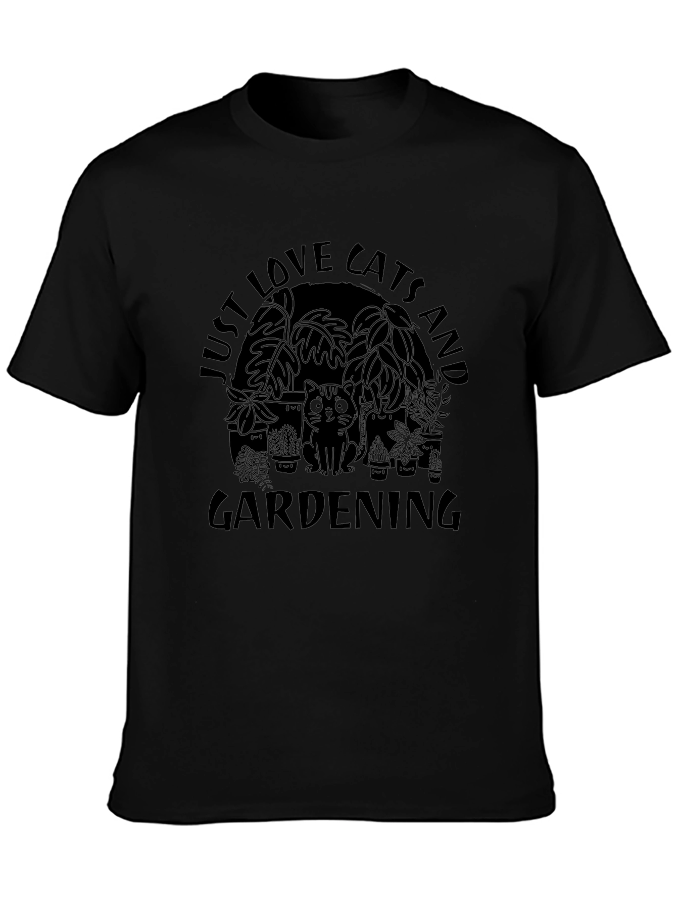 Cats and Gardening Black T-Shirt