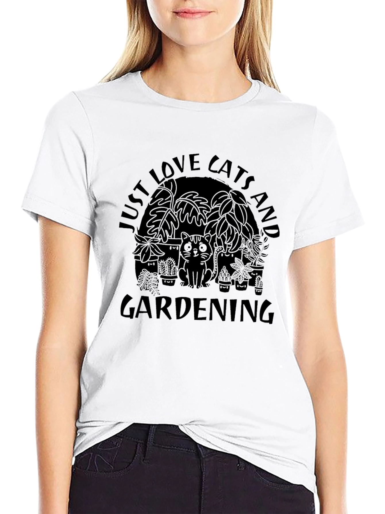 Cats and Gardening Black T-Shirt