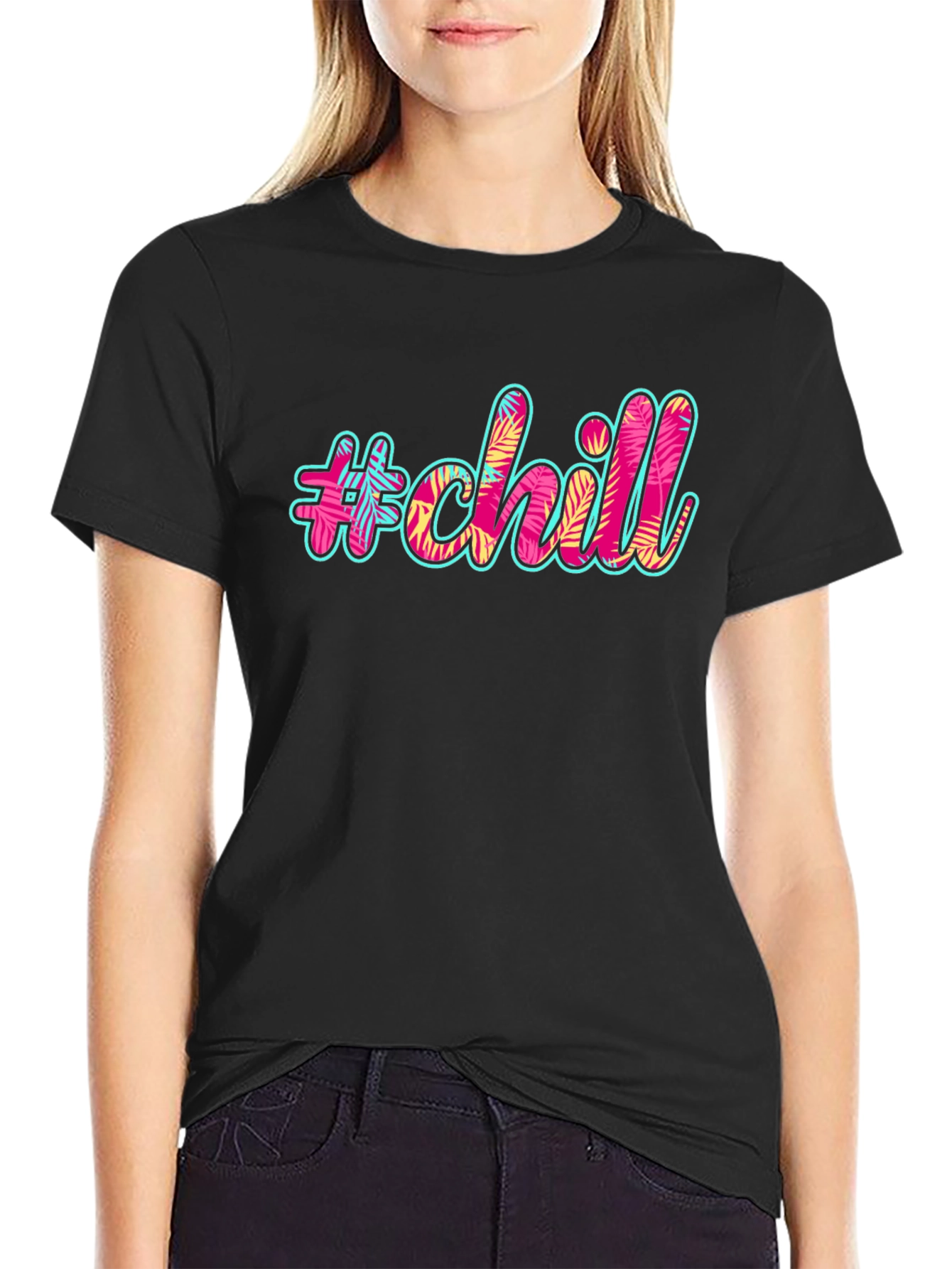 #chill Graphic Print Black T-Shirt