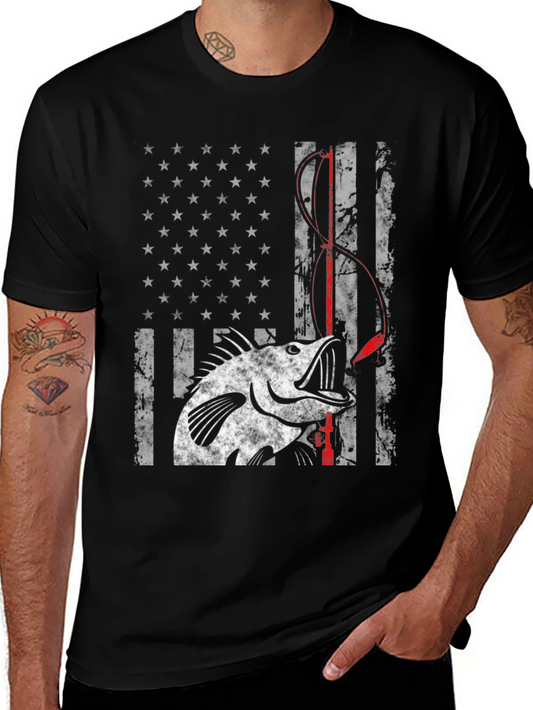 Bass Fishing American Flag Graphic Tee