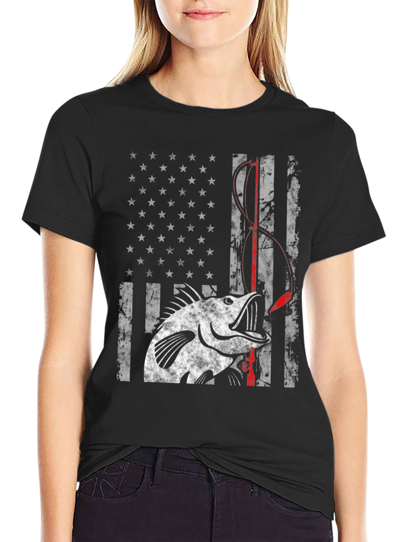 Bass Fishing American Flag Graphic Tee