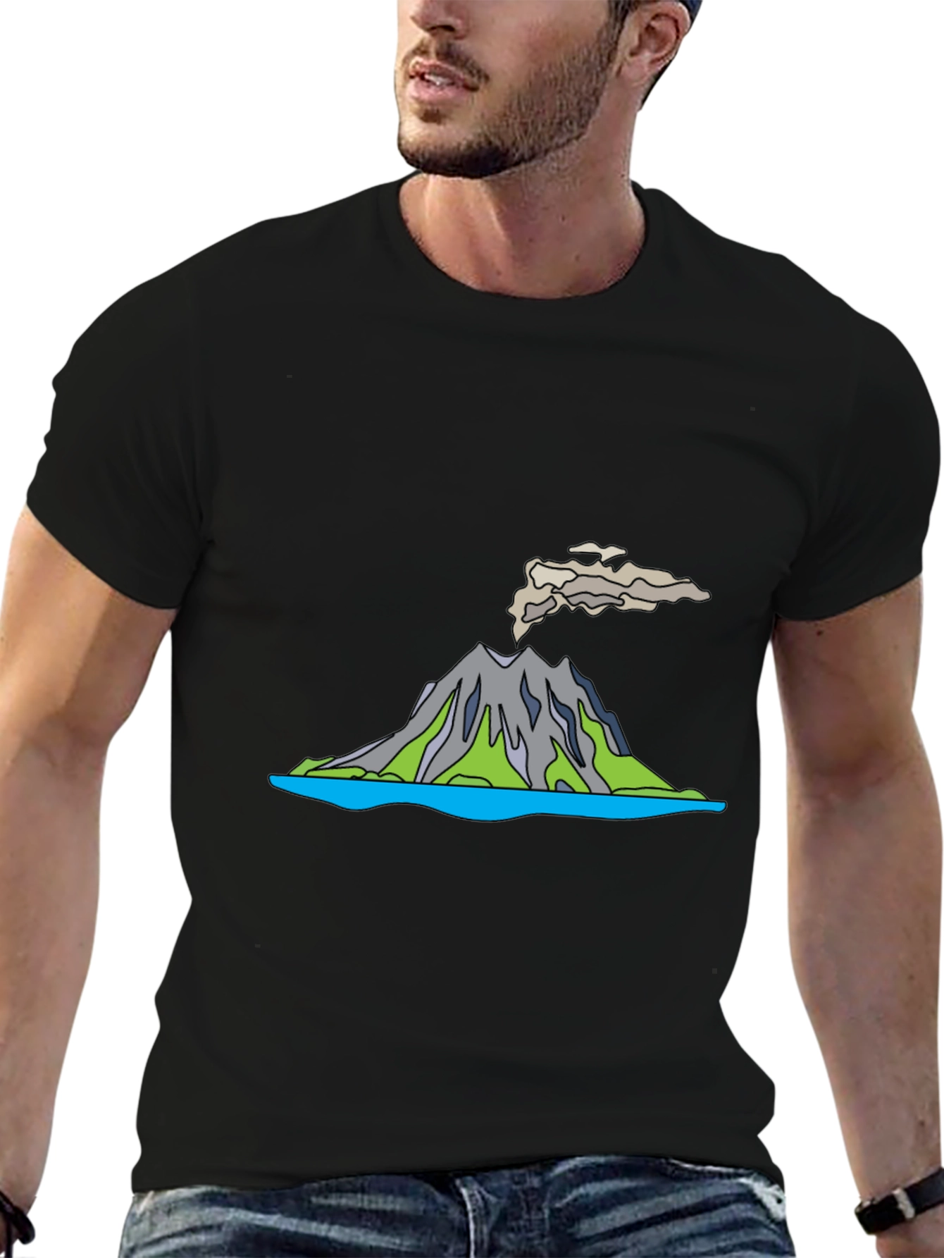 Volcano T-Shirt - Black Crew Neck