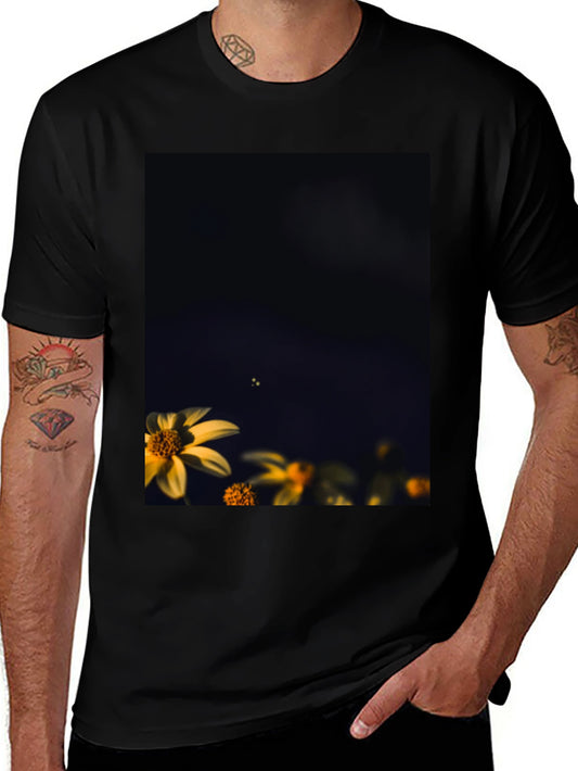 Floral Print Black Cotton Tee - Modern Casual Style