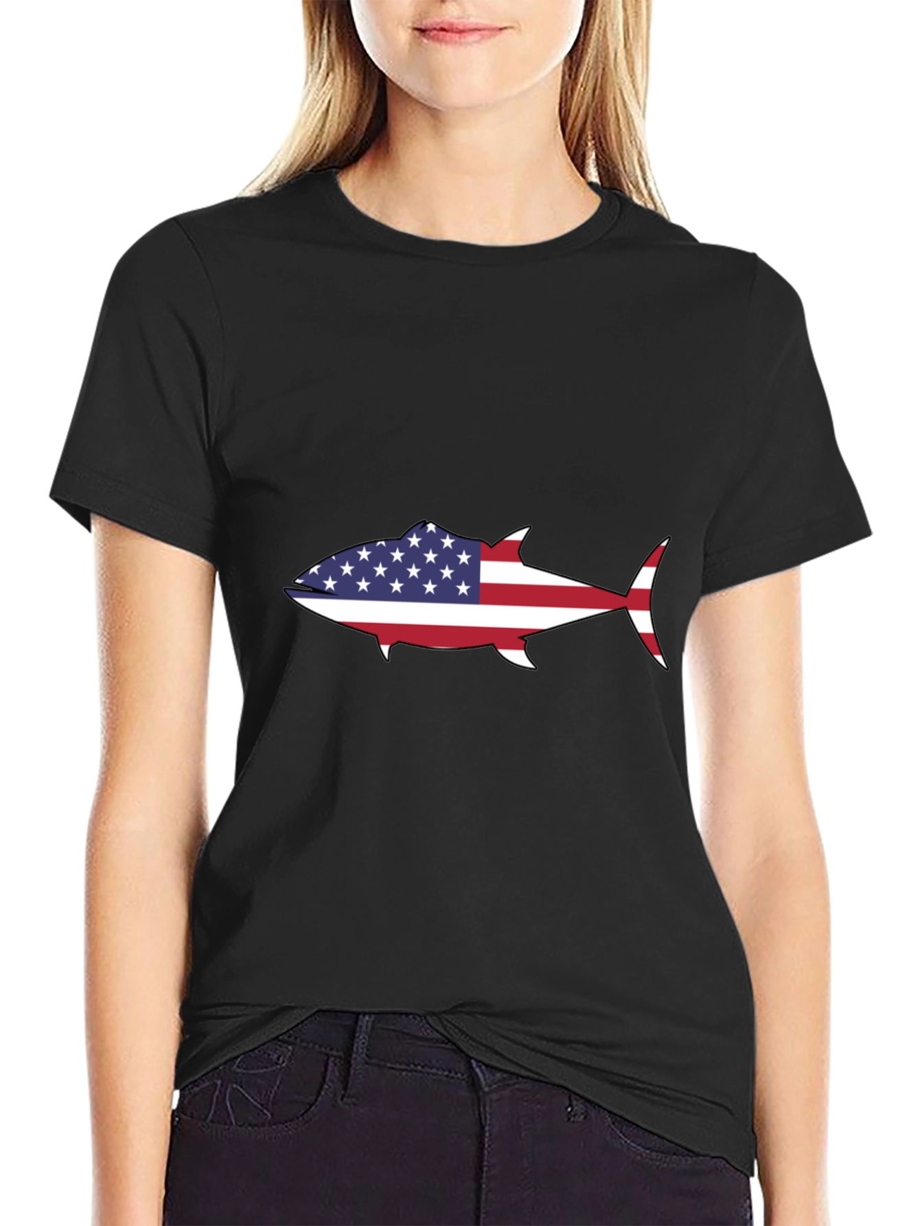 American Flag Tuna Graphic Tee - Black