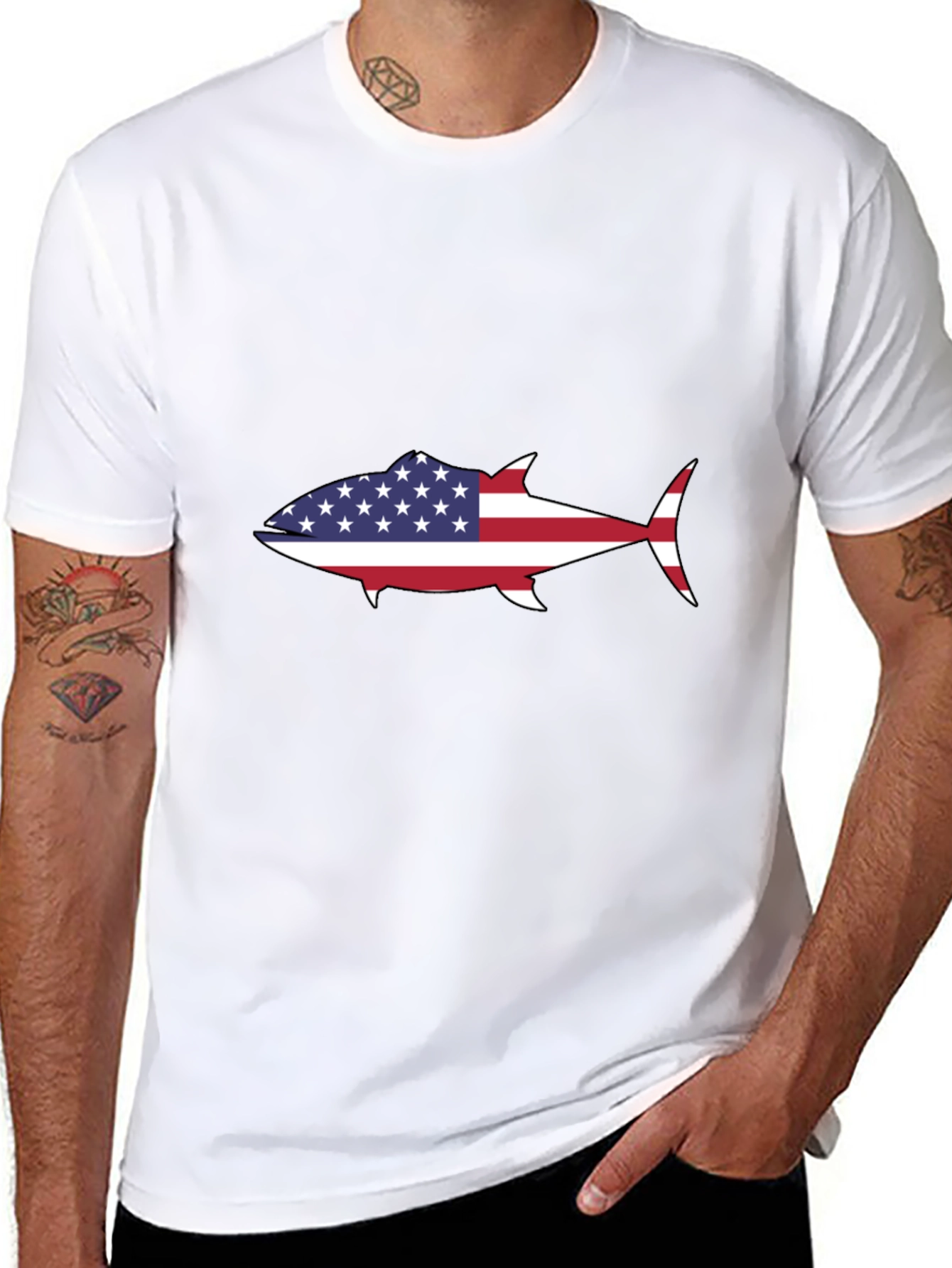 American Flag Tuna Graphic Tee - Black