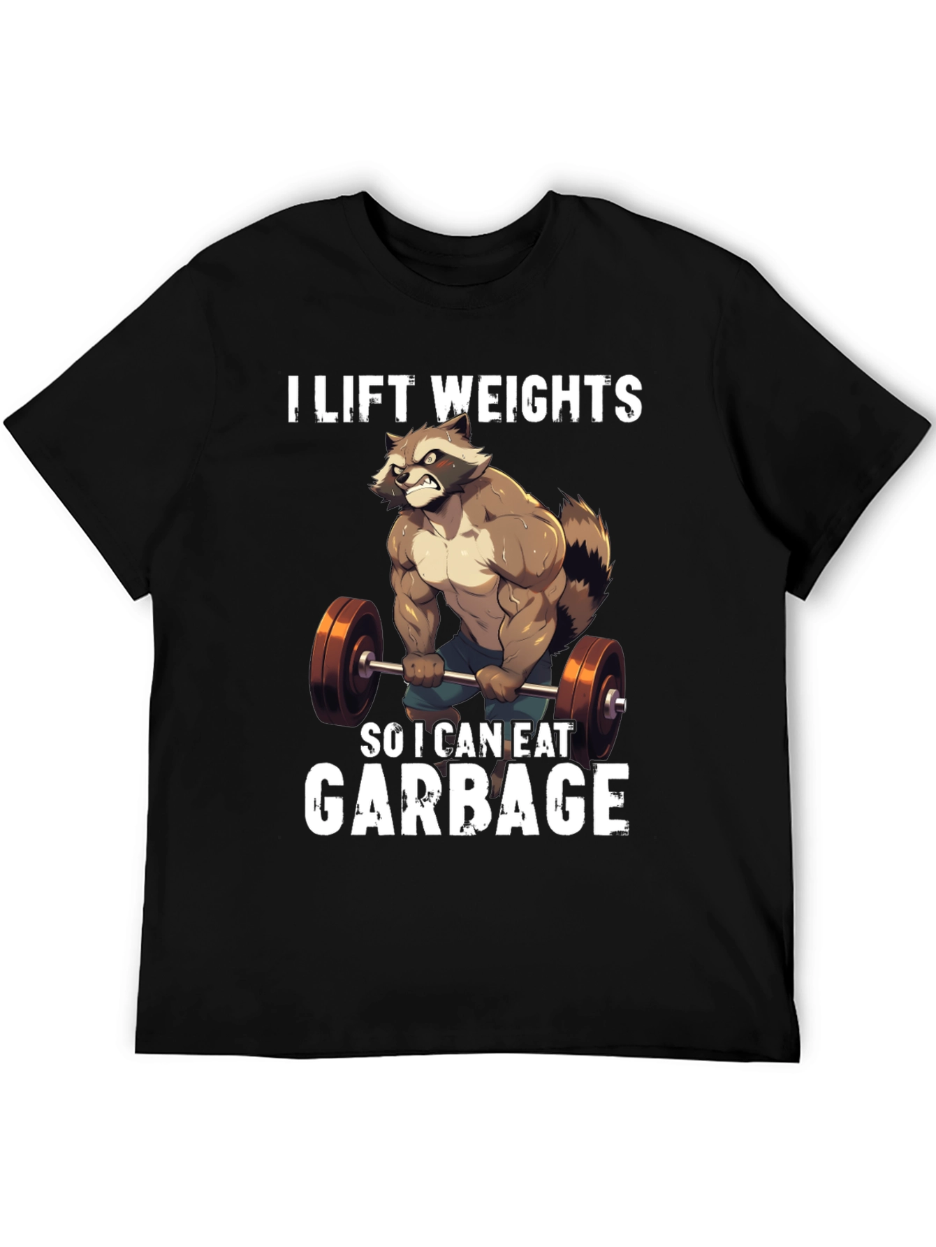 Funny Raccoon Lifting Weights Graphic T-Shirt