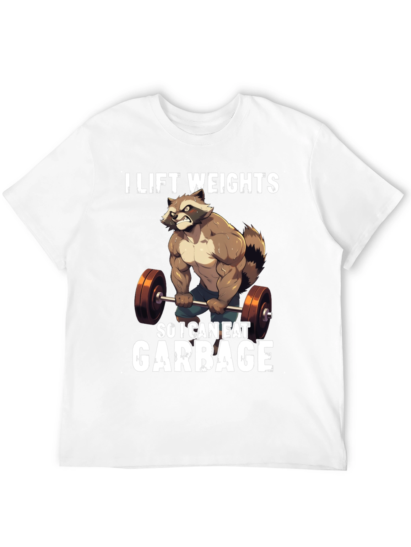 Funny Raccoon Lifting Weights Graphic T-Shirt