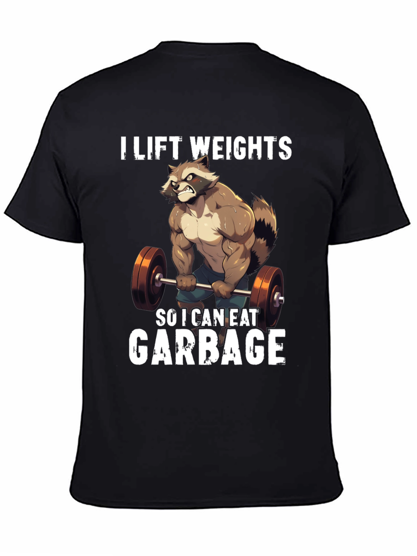 Funny Raccoon Lifting Weights Graphic T-Shirt