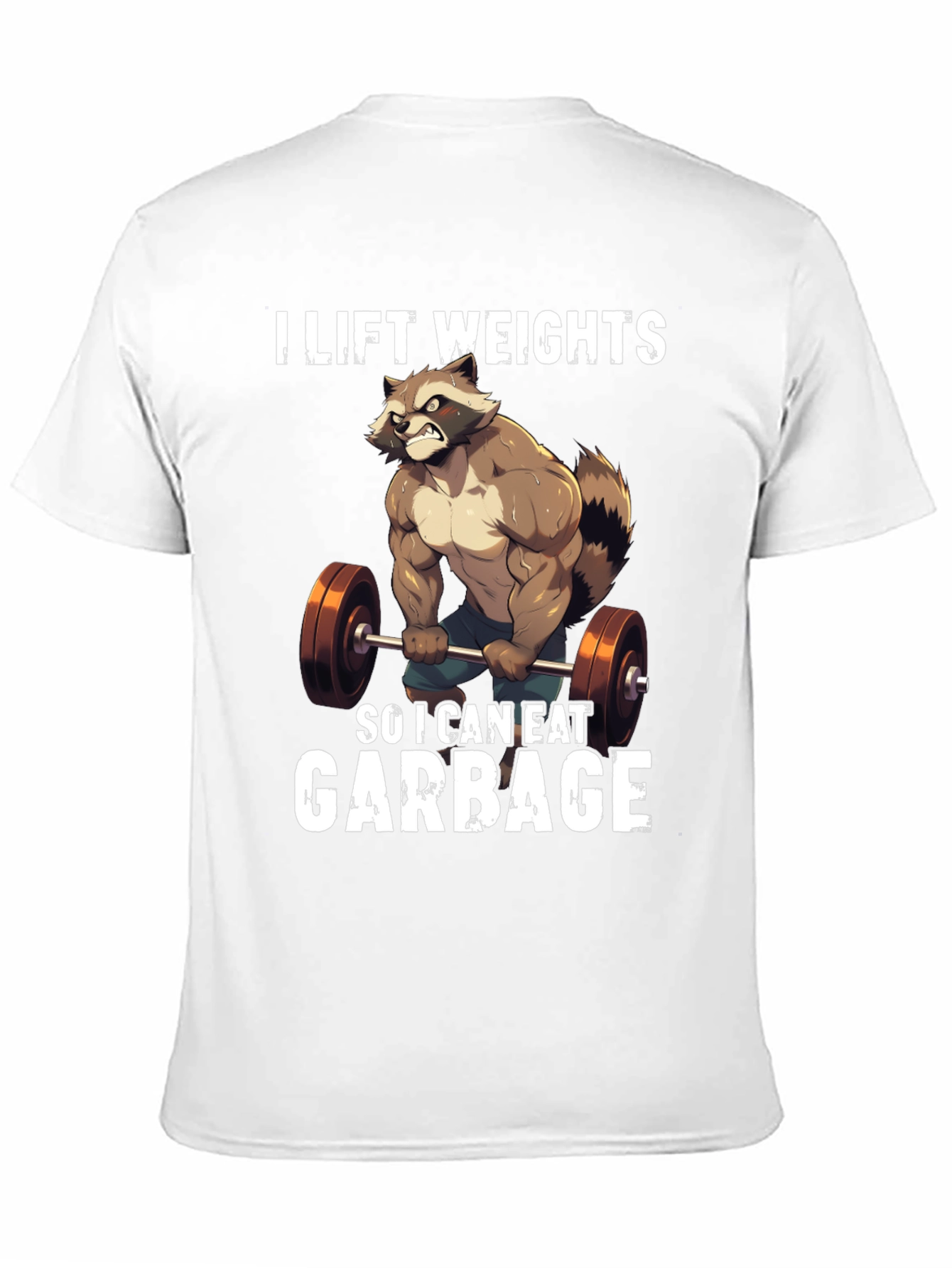 Funny Raccoon Lifting Weights Graphic T-Shirt