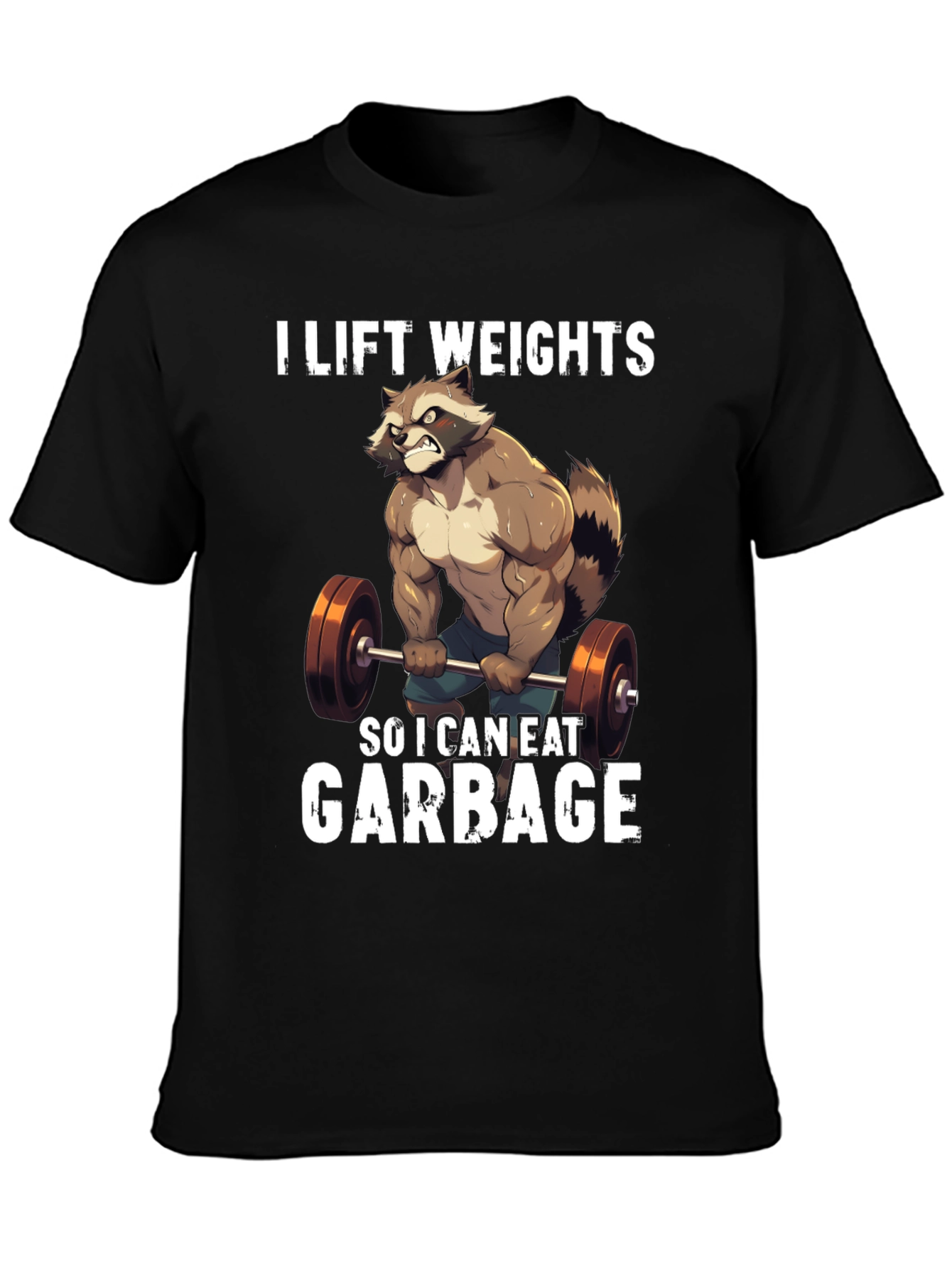 Funny Raccoon Lifting Weights Graphic T-Shirt