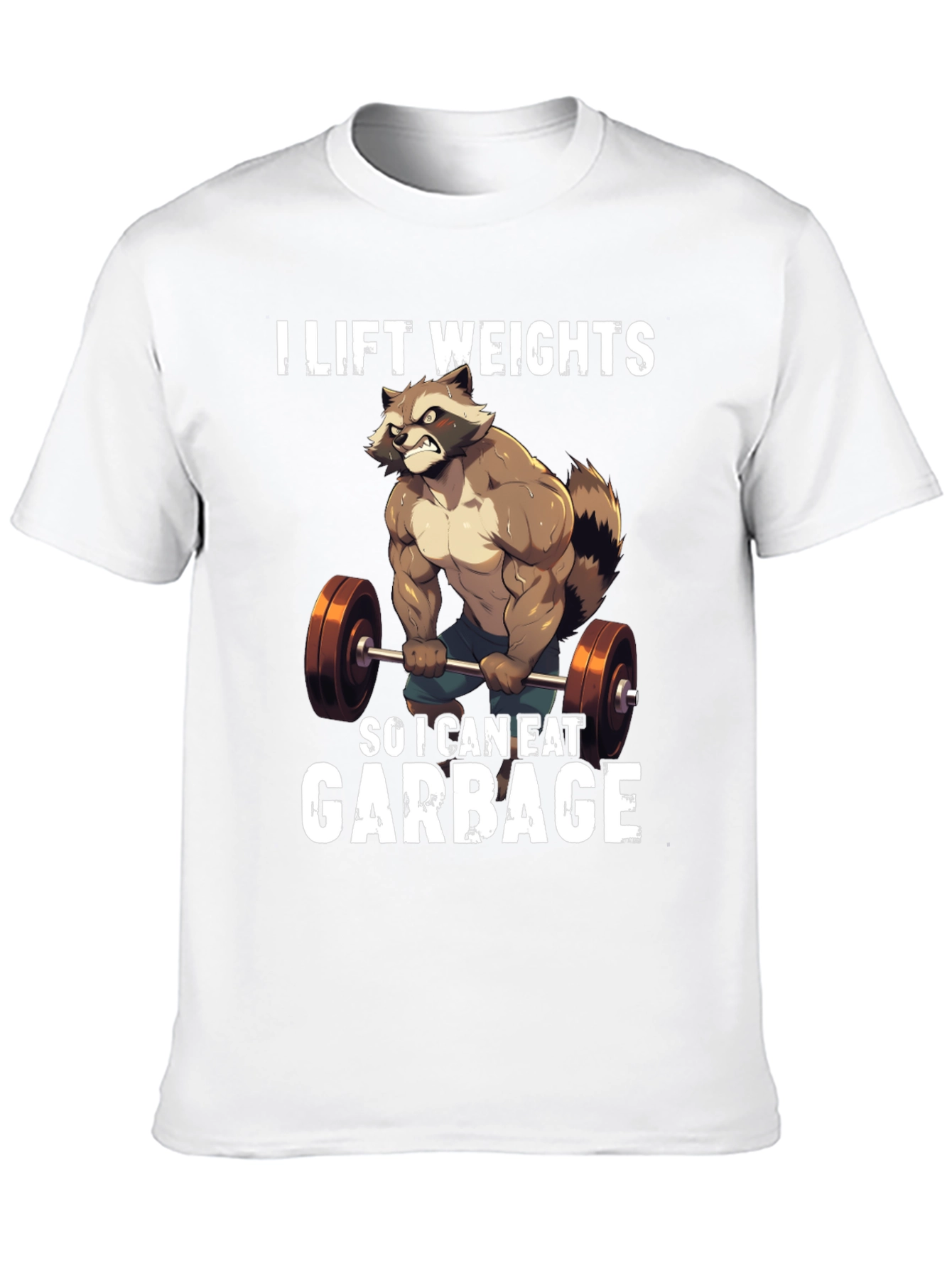 Funny Raccoon Lifting Weights Graphic T-Shirt