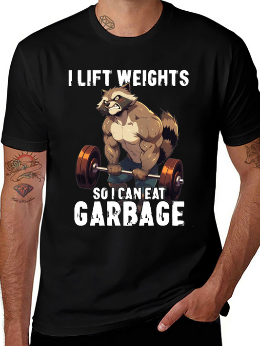 Funny Raccoon Lifting Weights Graphic T-Shirt