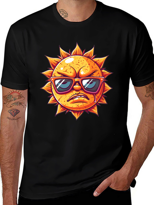 Angry Sun Graphic Tee - Black Cotton T-Shirt