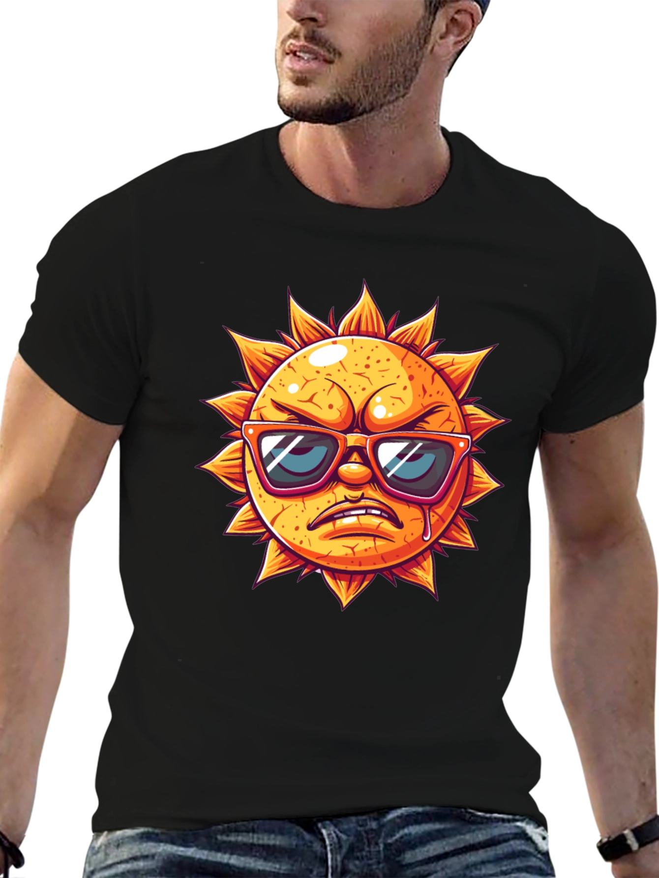 Angry Sun Graphic Tee - Black Cotton T-Shirt