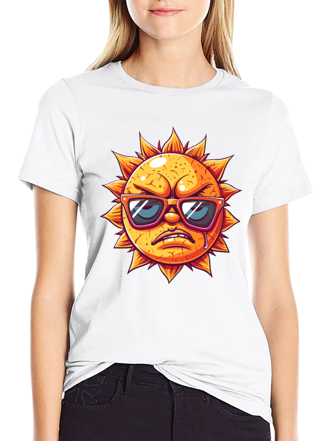 Angry Sun Graphic Tee - Black Cotton T-Shirt