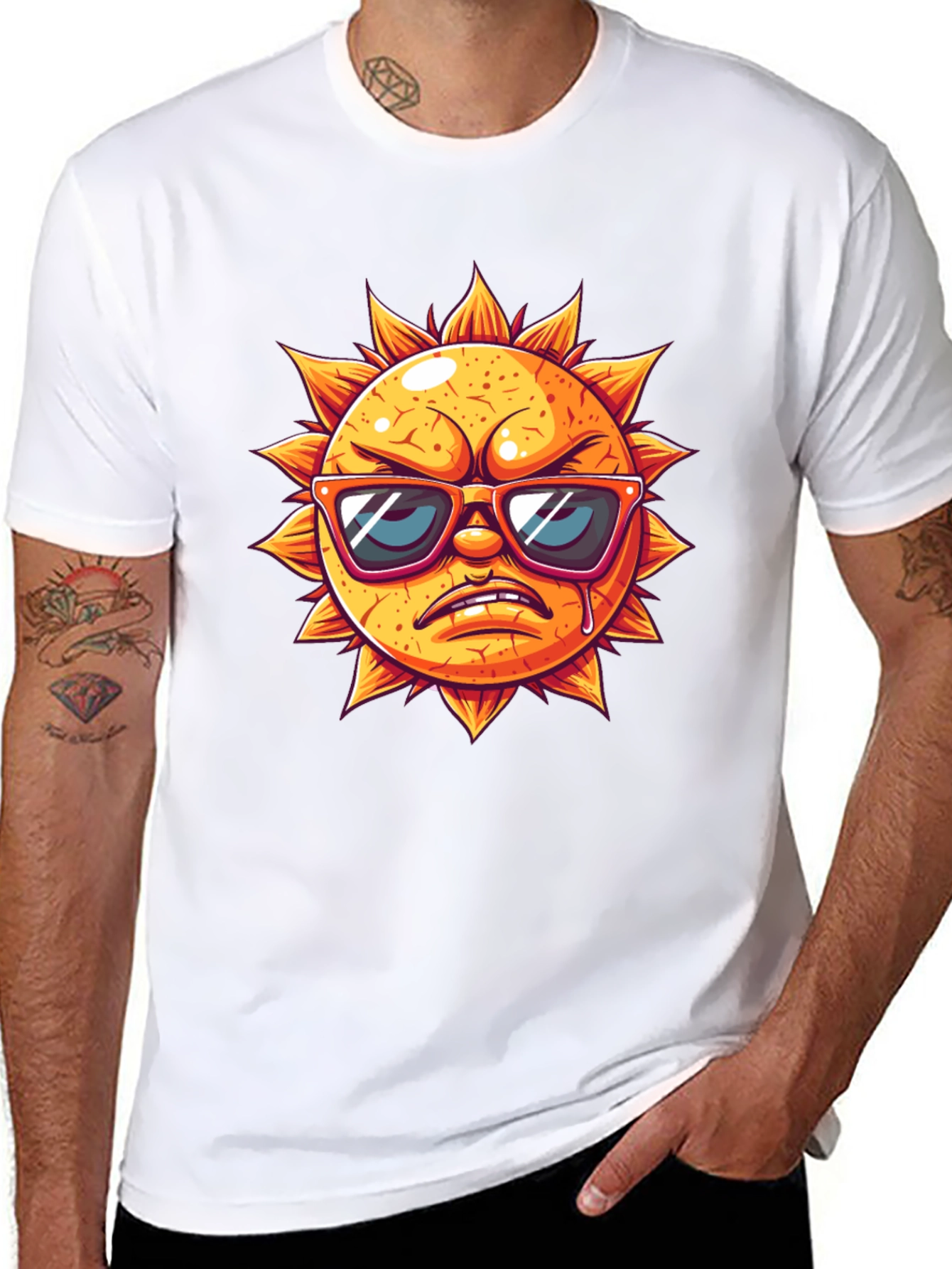 Angry Sun Graphic Tee - Black Cotton T-Shirt