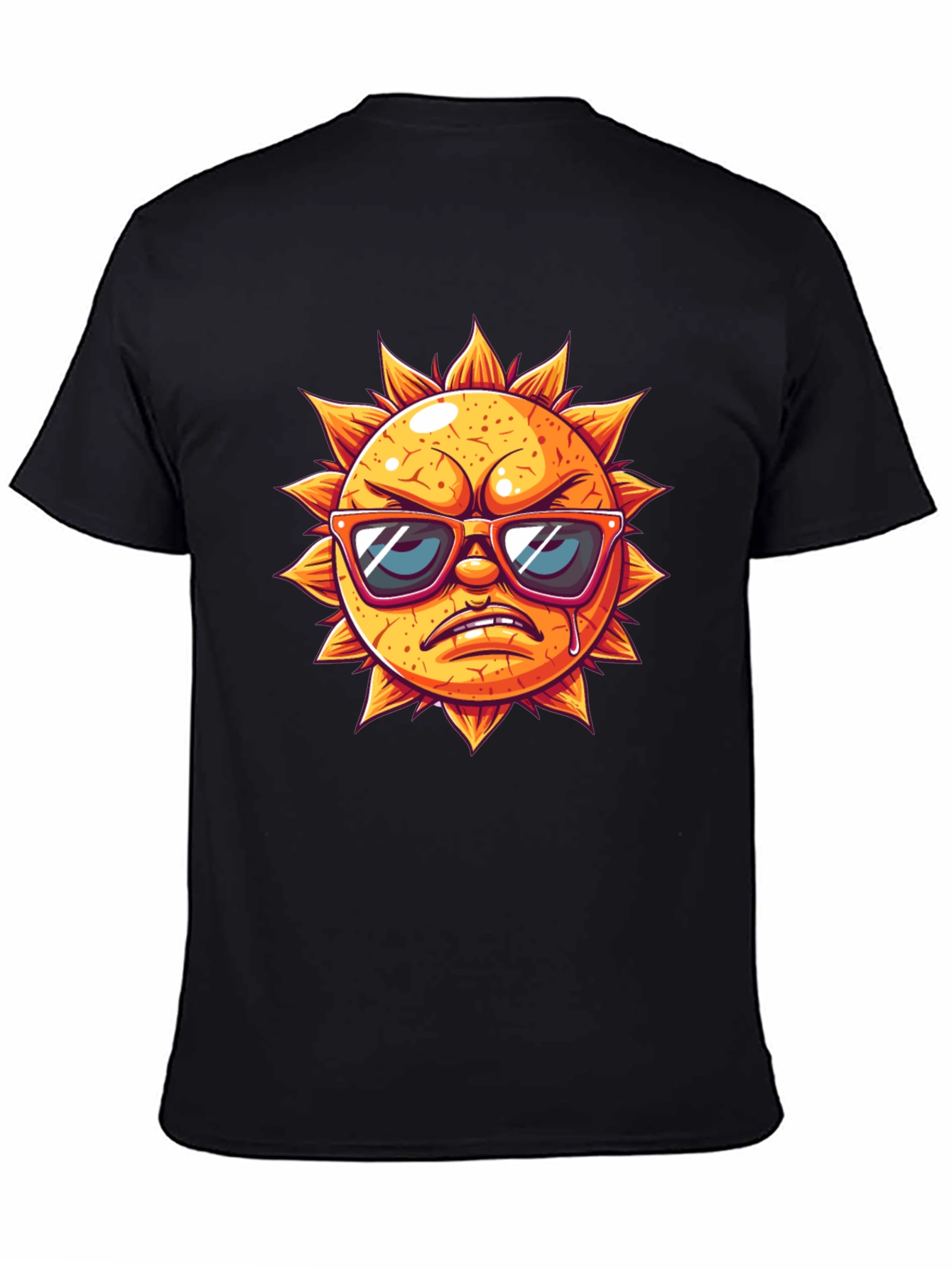 Angry Sun Graphic Tee - Black Cotton T-Shirt