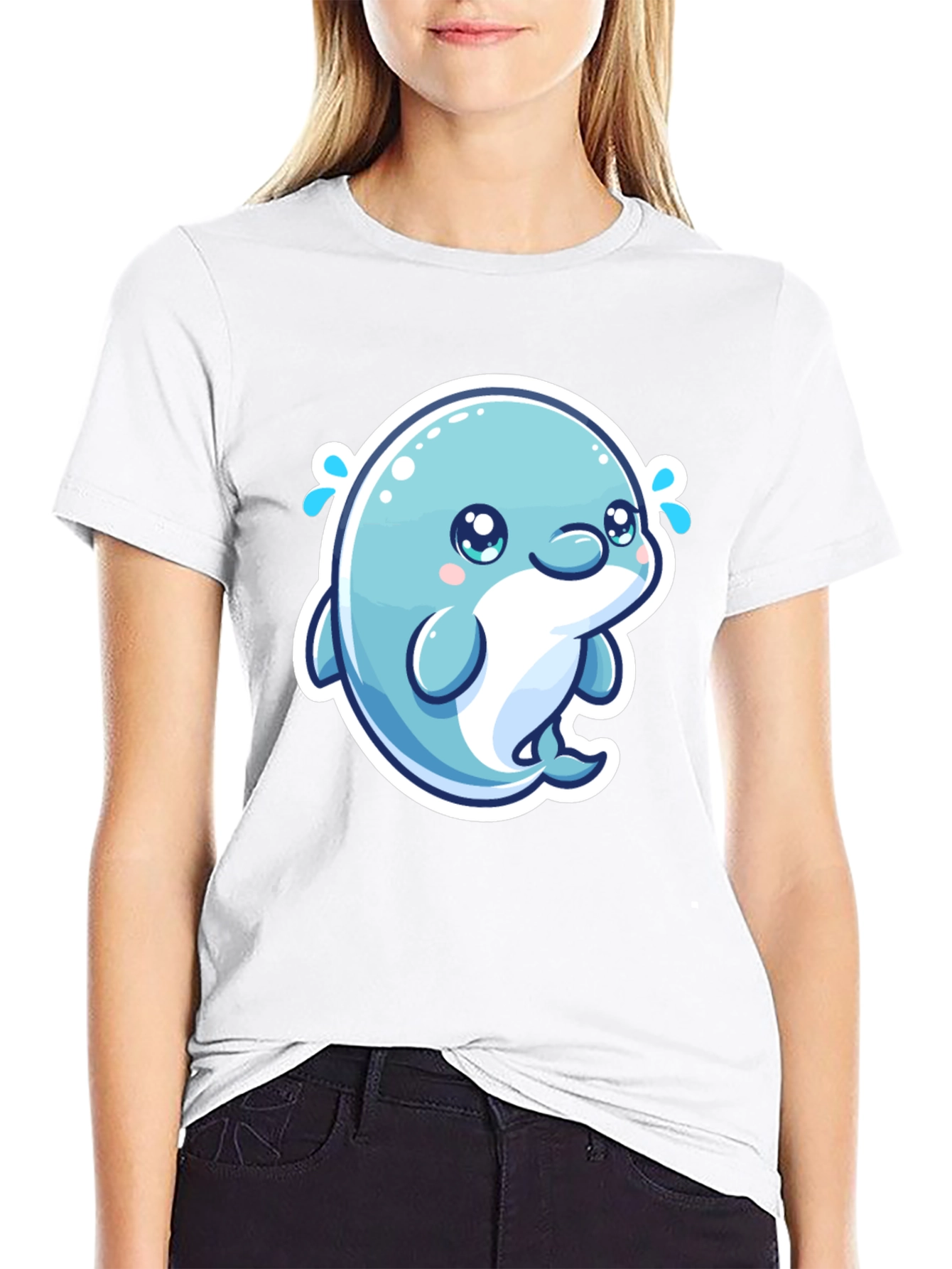 Cute Dolphin Graphic Tee - Soft Cotton Black T-Shirt