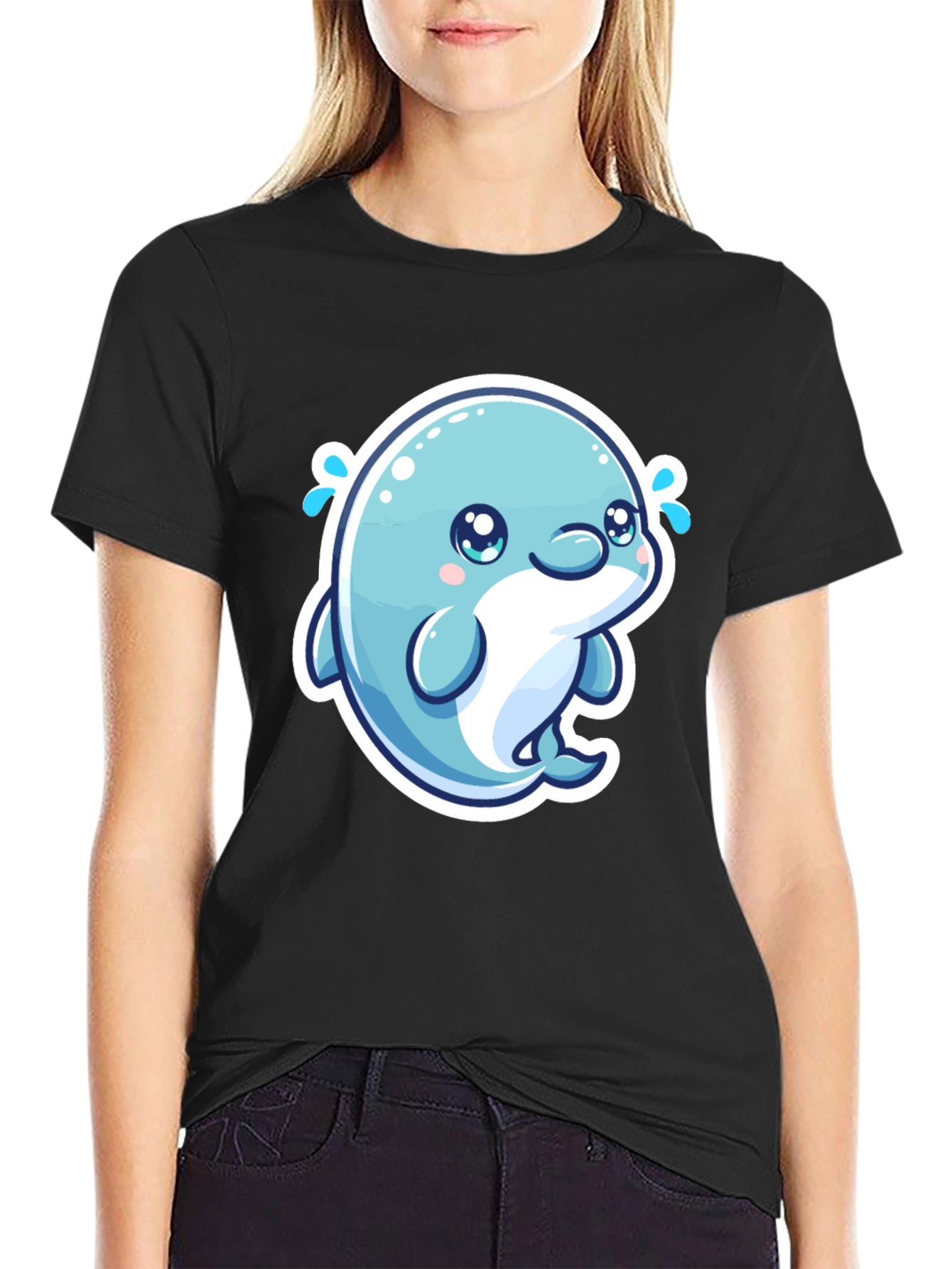 Cute Dolphin Graphic Tee - Soft Cotton Black T-Shirt