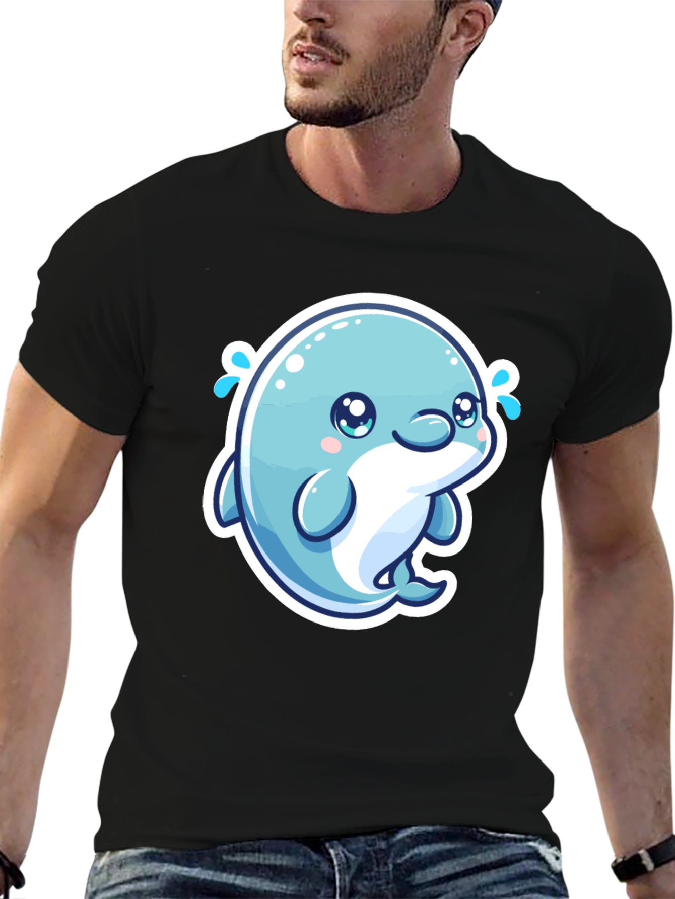 Cute Dolphin Graphic Tee - Soft Cotton Black T-Shirt