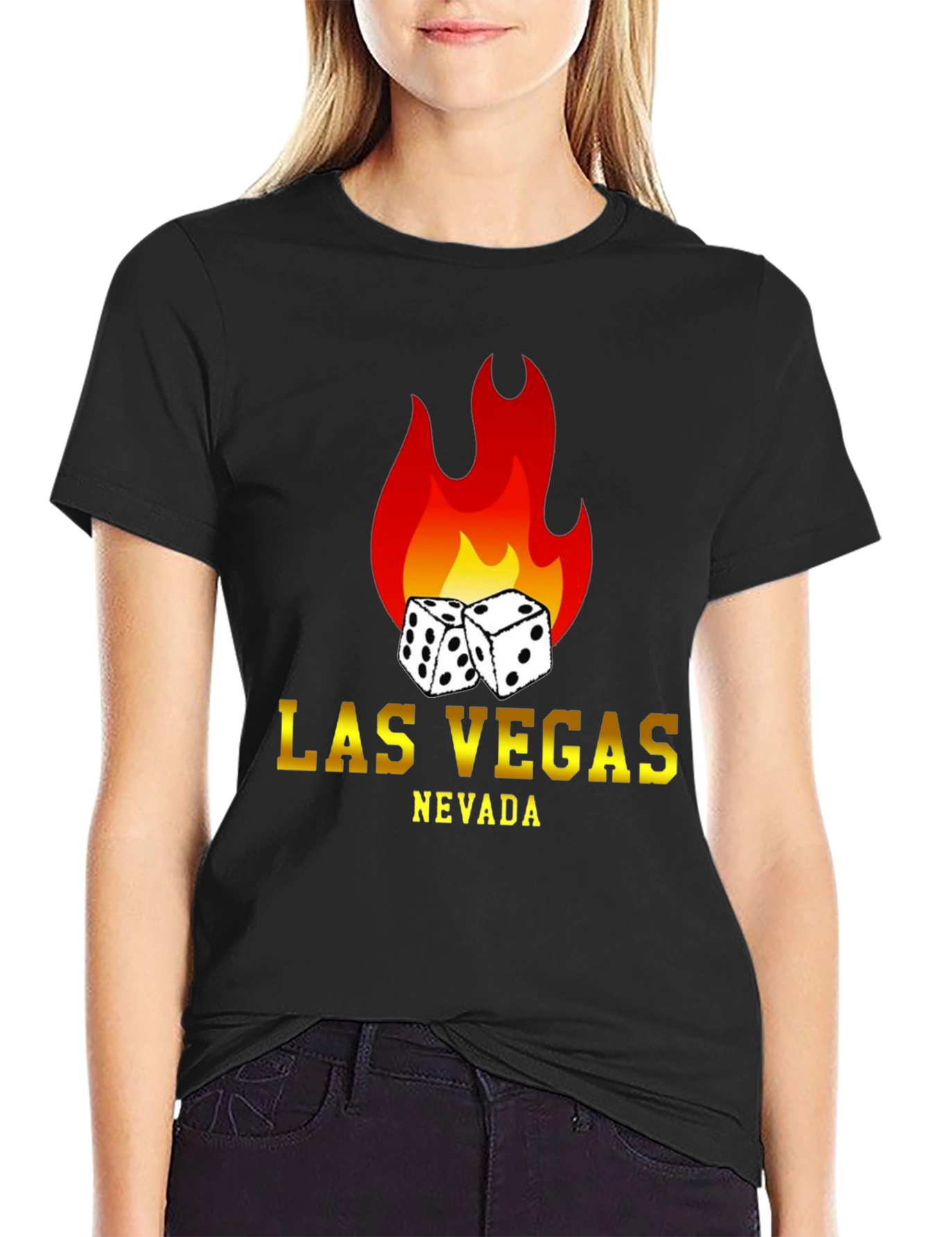 Las Vegas Nevada Dice Flame Black T-Shirt