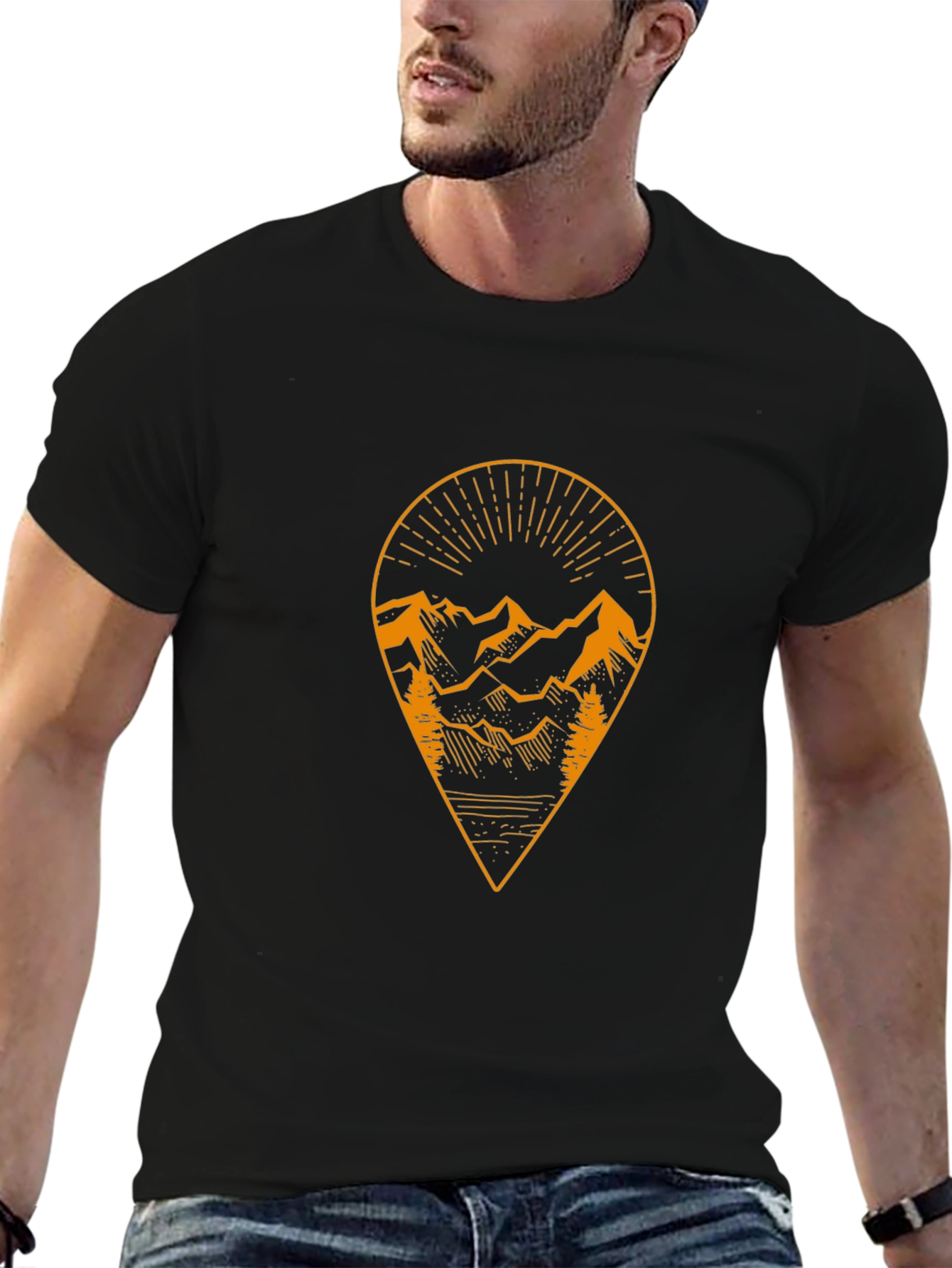 Mountain Graphic Tee - Black Cotton Adventure Shirt