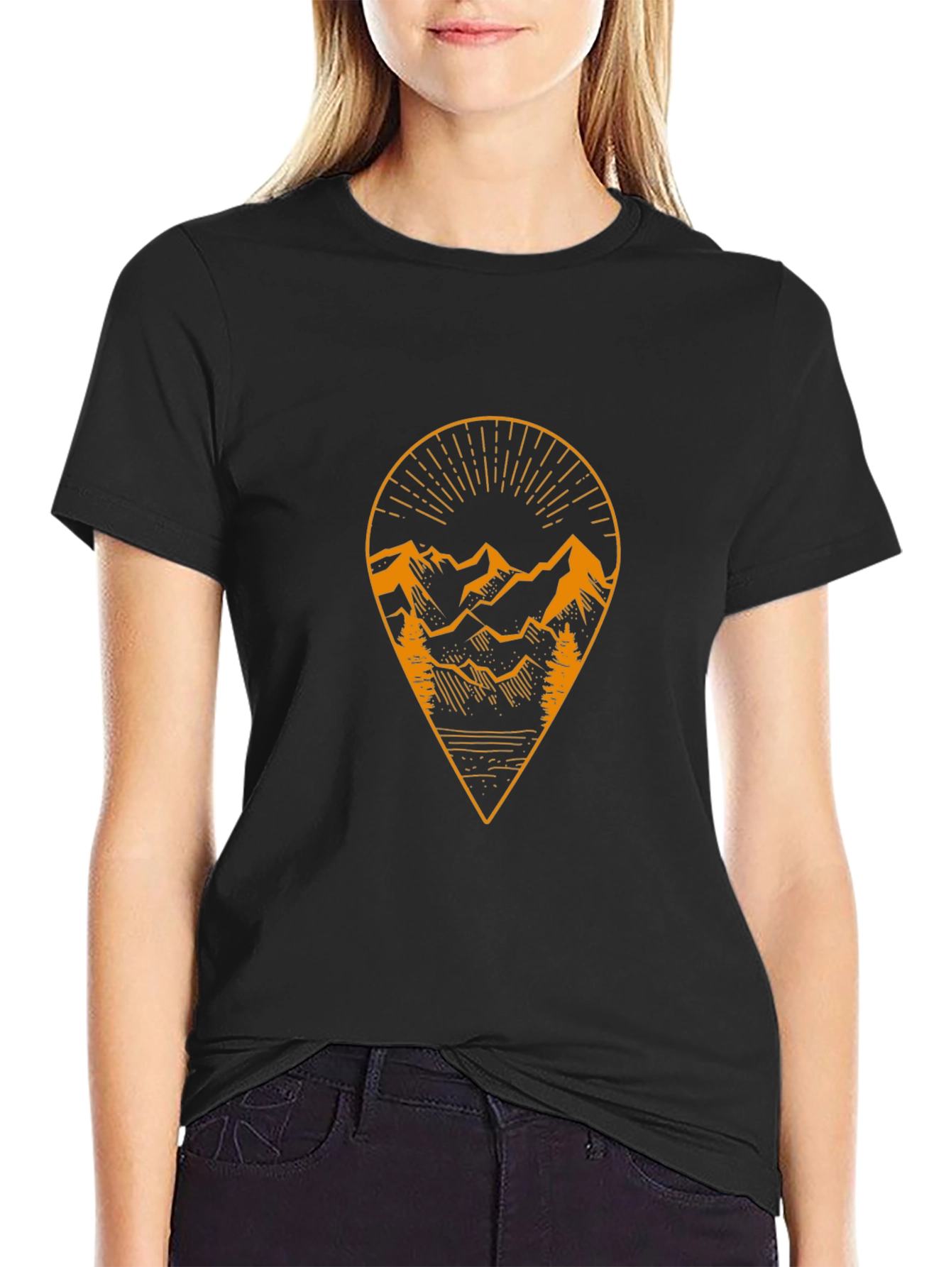 Mountain Graphic Tee - Black Cotton Adventure Shirt