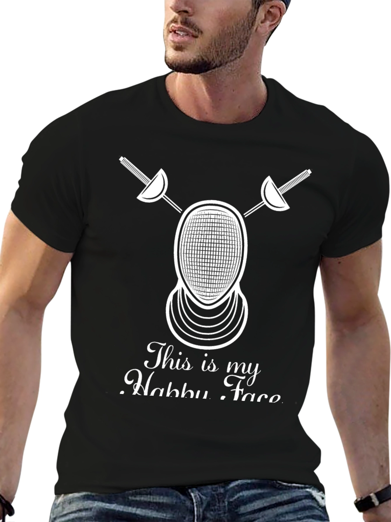 Fencing Hobby Face T-Shirt - Black