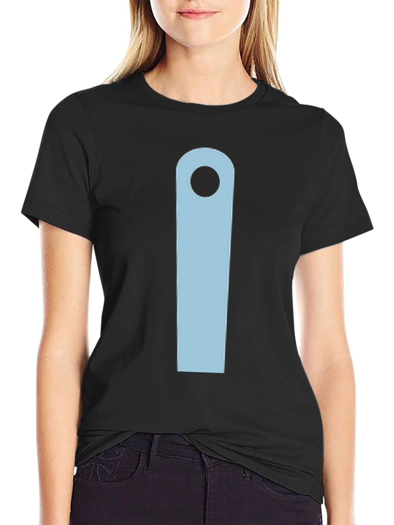 Minimalist Black T-Shirt with Light Blue Design