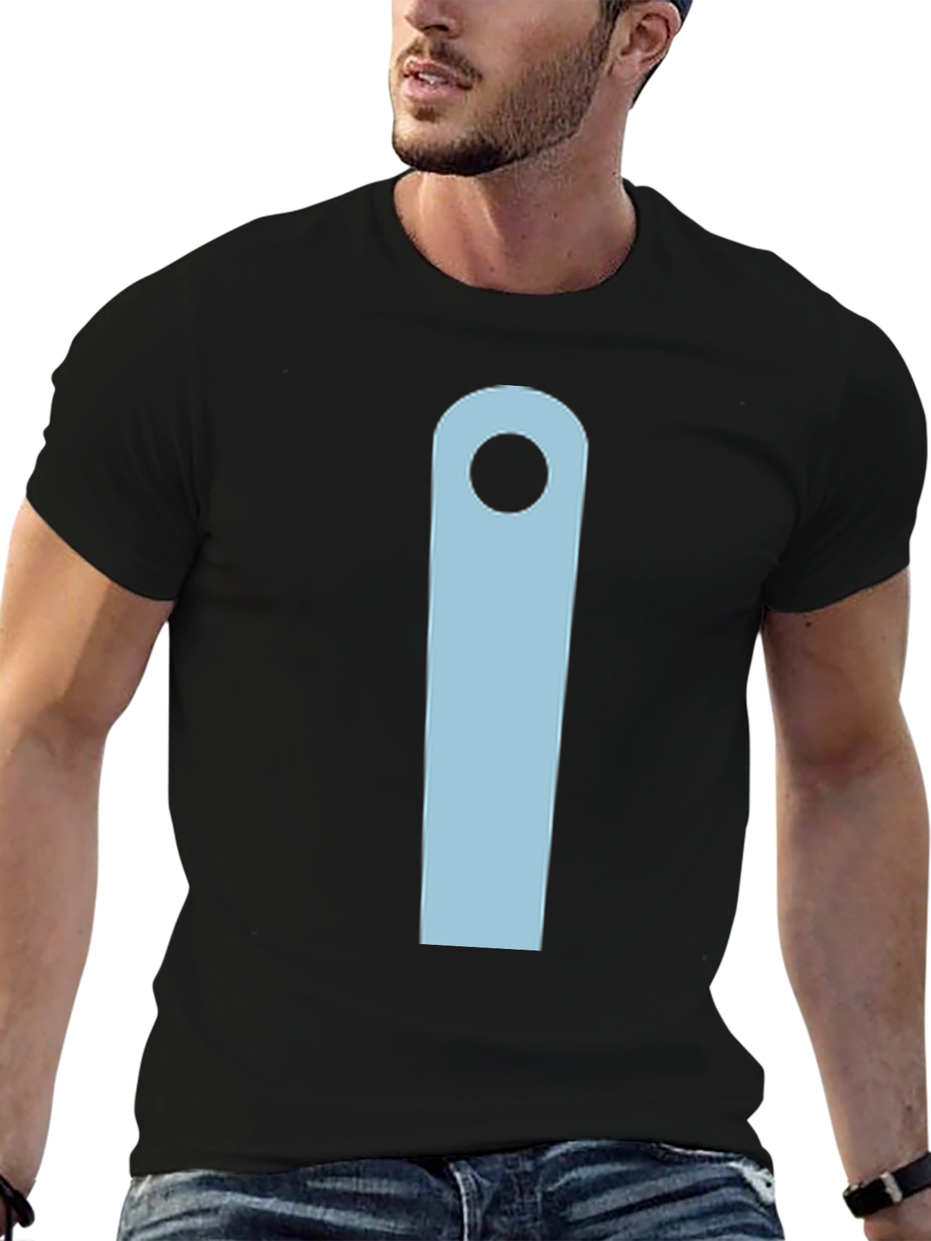 Minimalist Black T-Shirt with Light Blue Design
