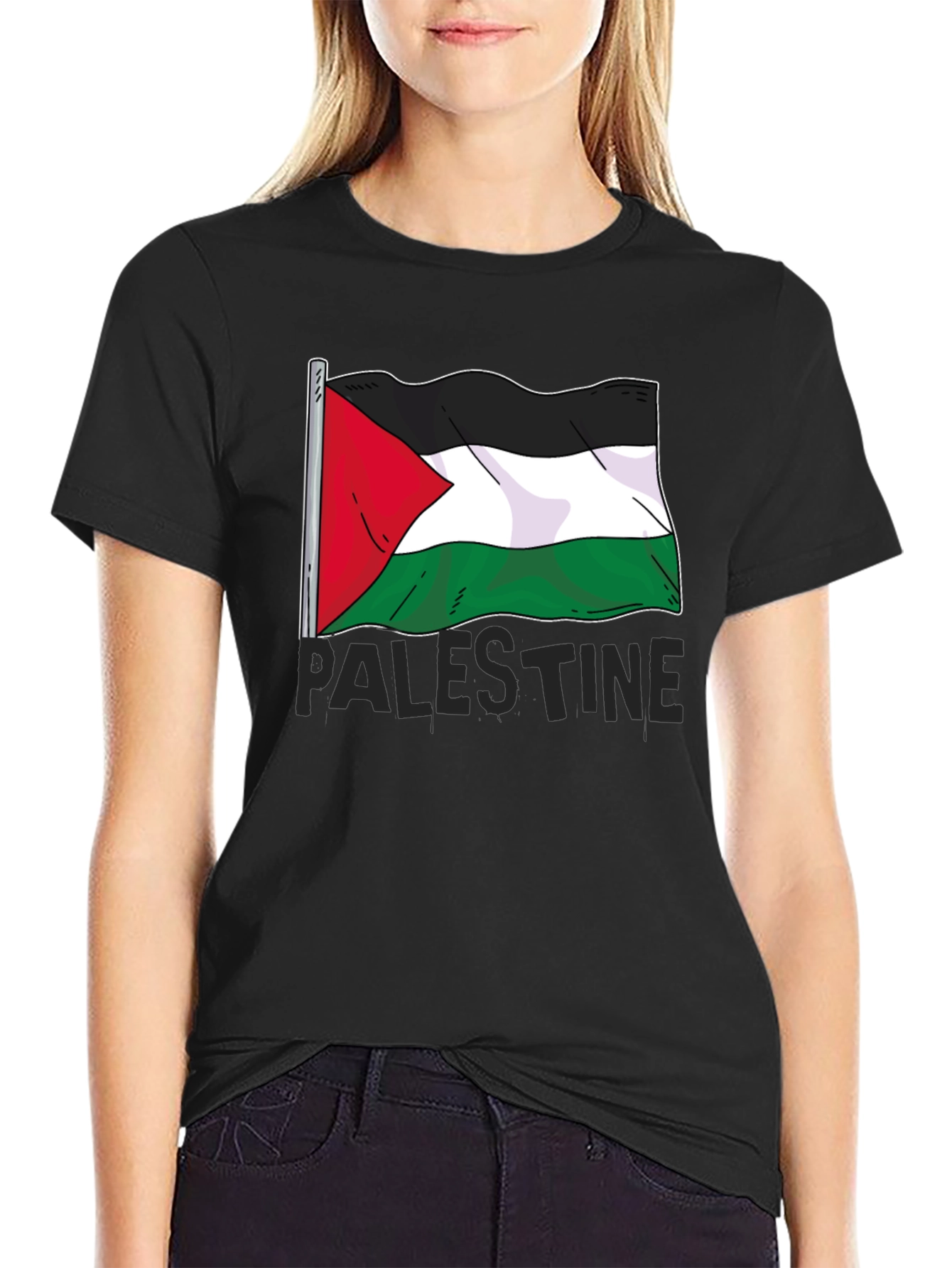 Palestine Flag Graphic Tee - Mens Black T-Shirt