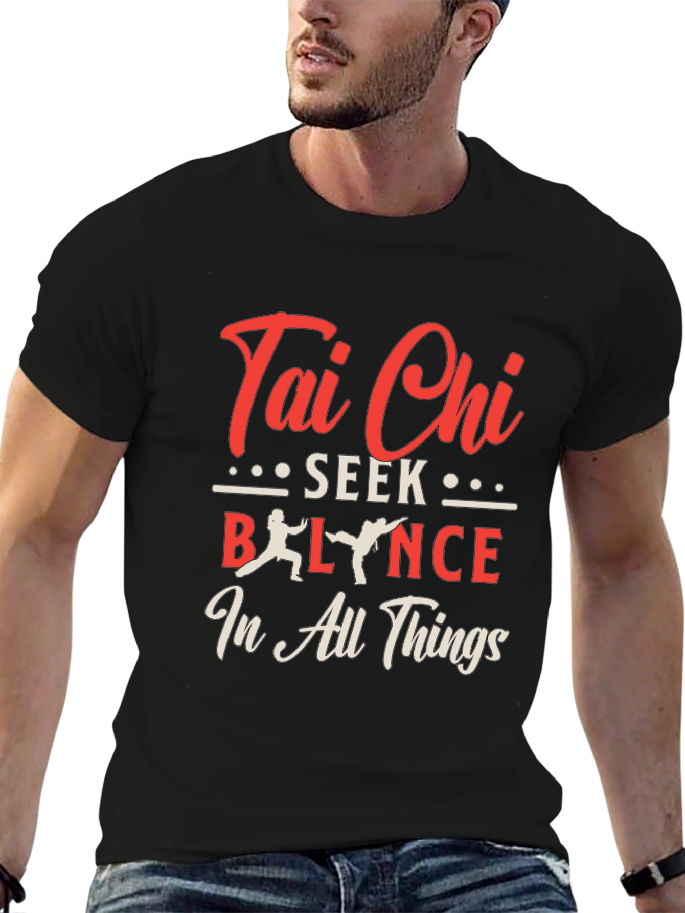 Tai Chi Balance Seek in All Things Black T-Shirt