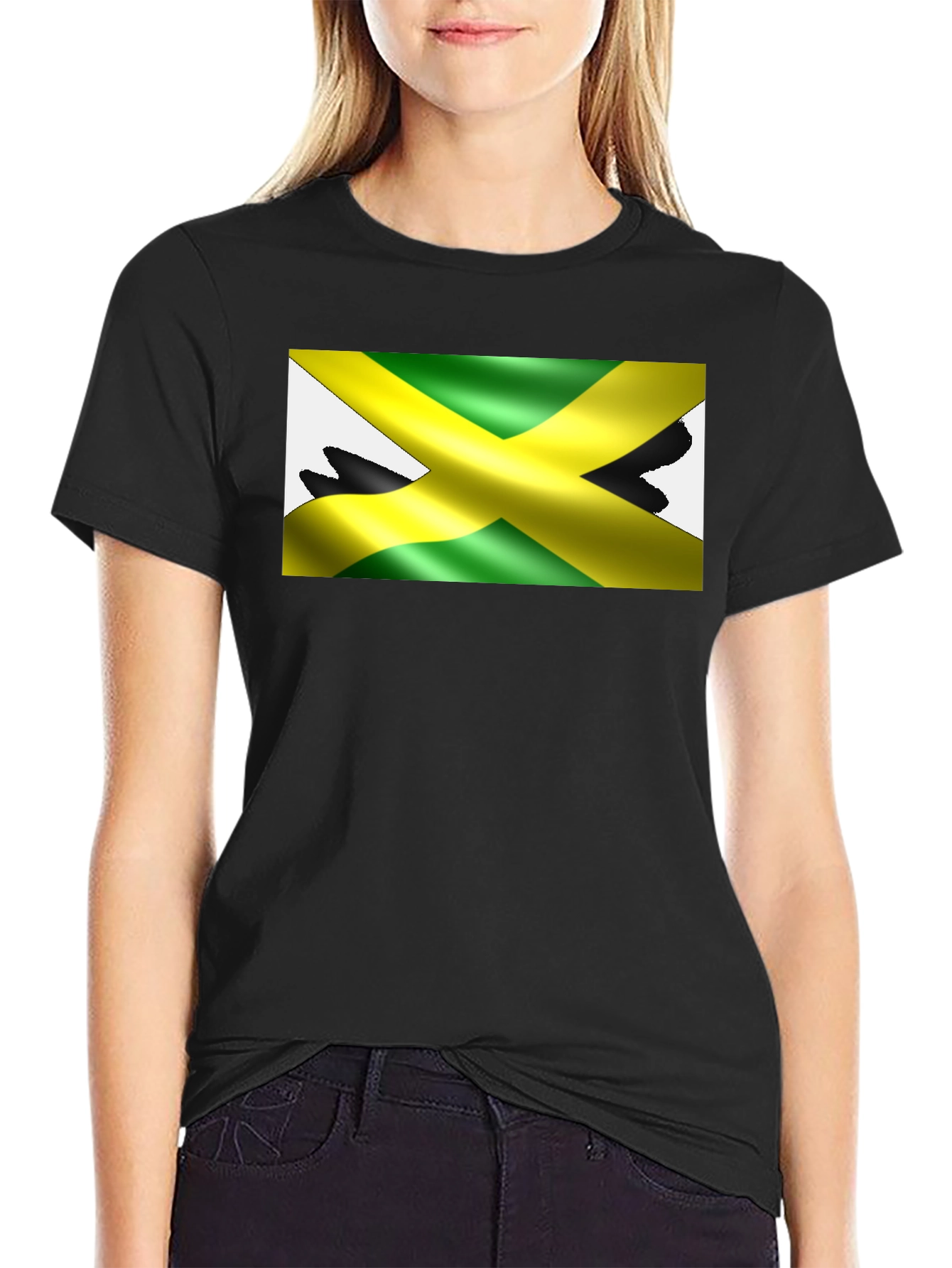 Jamaica Flag T-Shirt - Black Crew Neck Tee