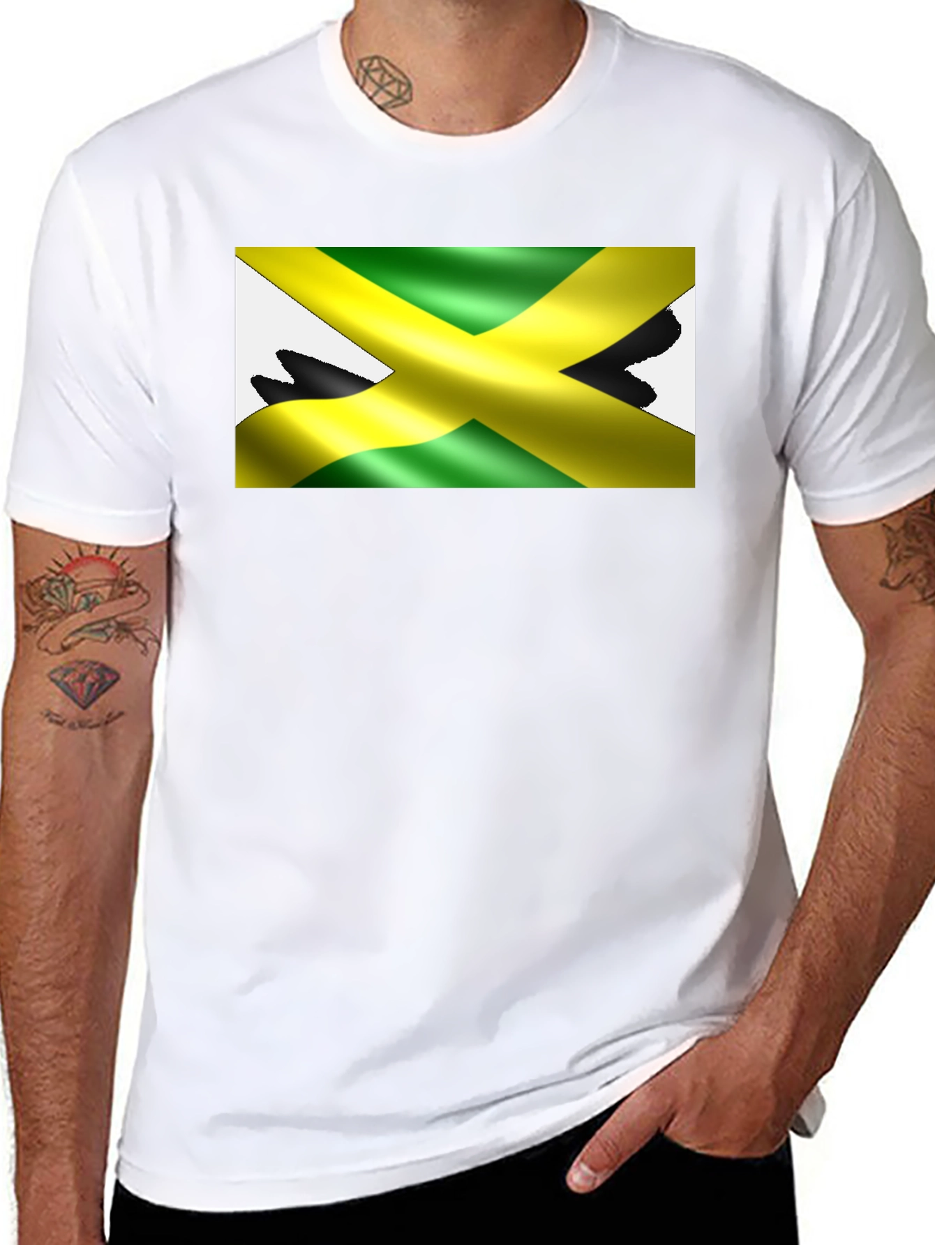 Jamaica Flag T-Shirt - Black Crew Neck Tee