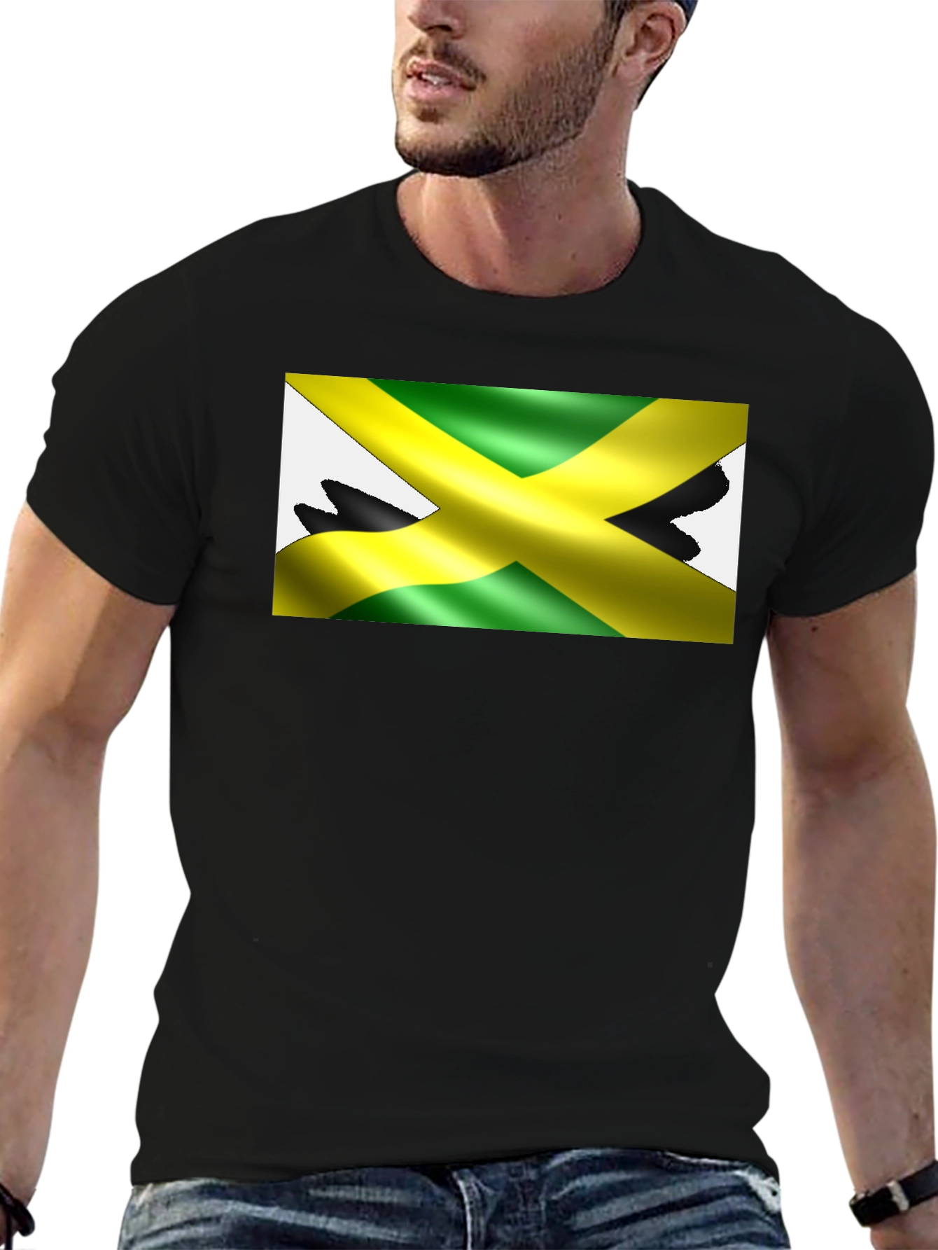Jamaica Flag T-Shirt - Black Crew Neck Tee