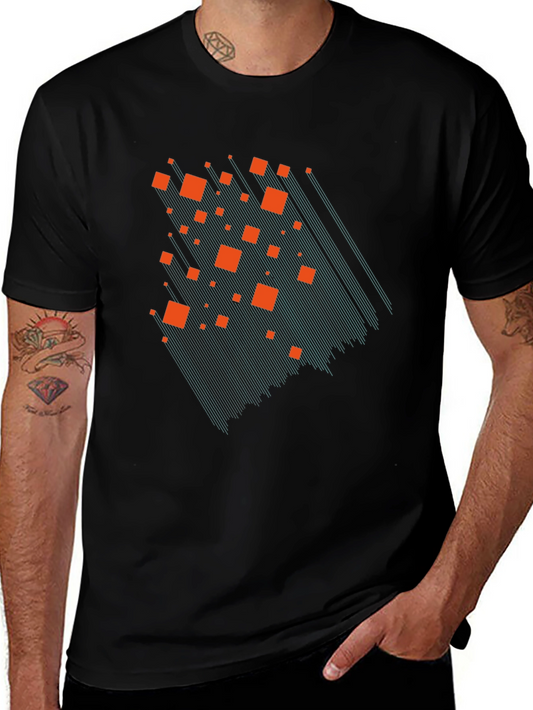 Geometric Cascade Graphic Tee - Modern Black T-Shirt