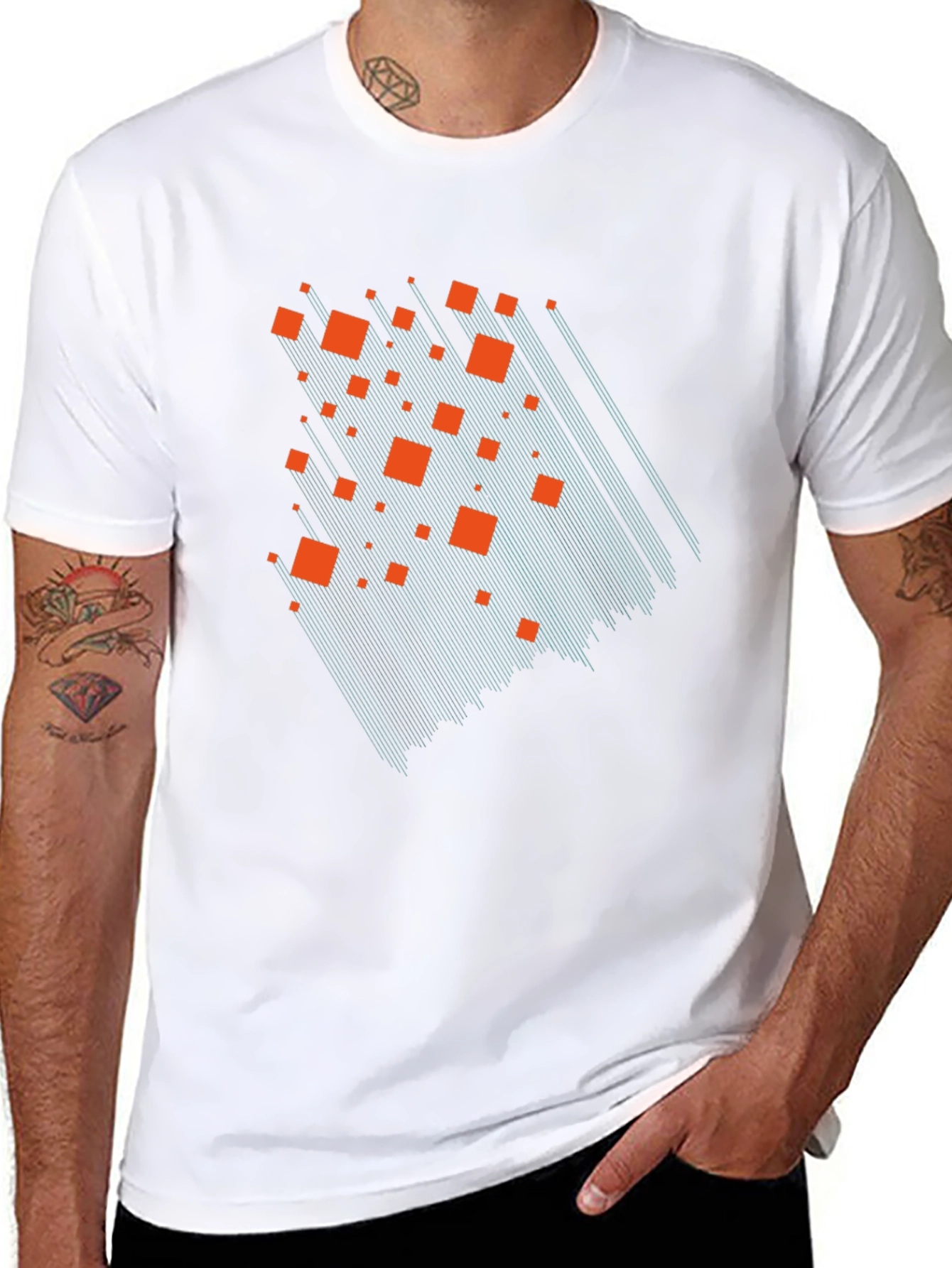 Geometric Cascade Graphic Tee - Modern Black T-Shirt