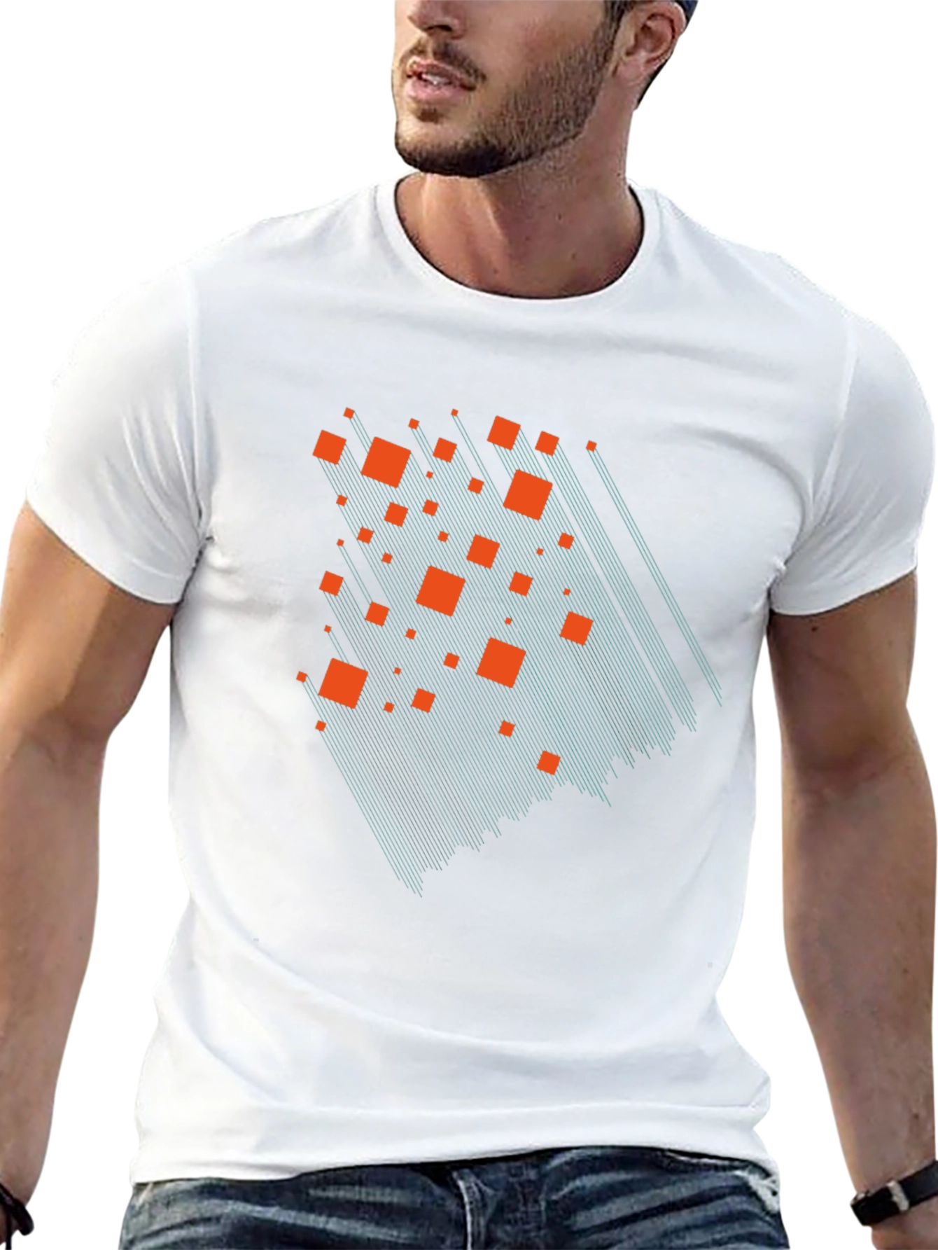 Geometric Cascade Graphic Tee - Modern Black T-Shirt